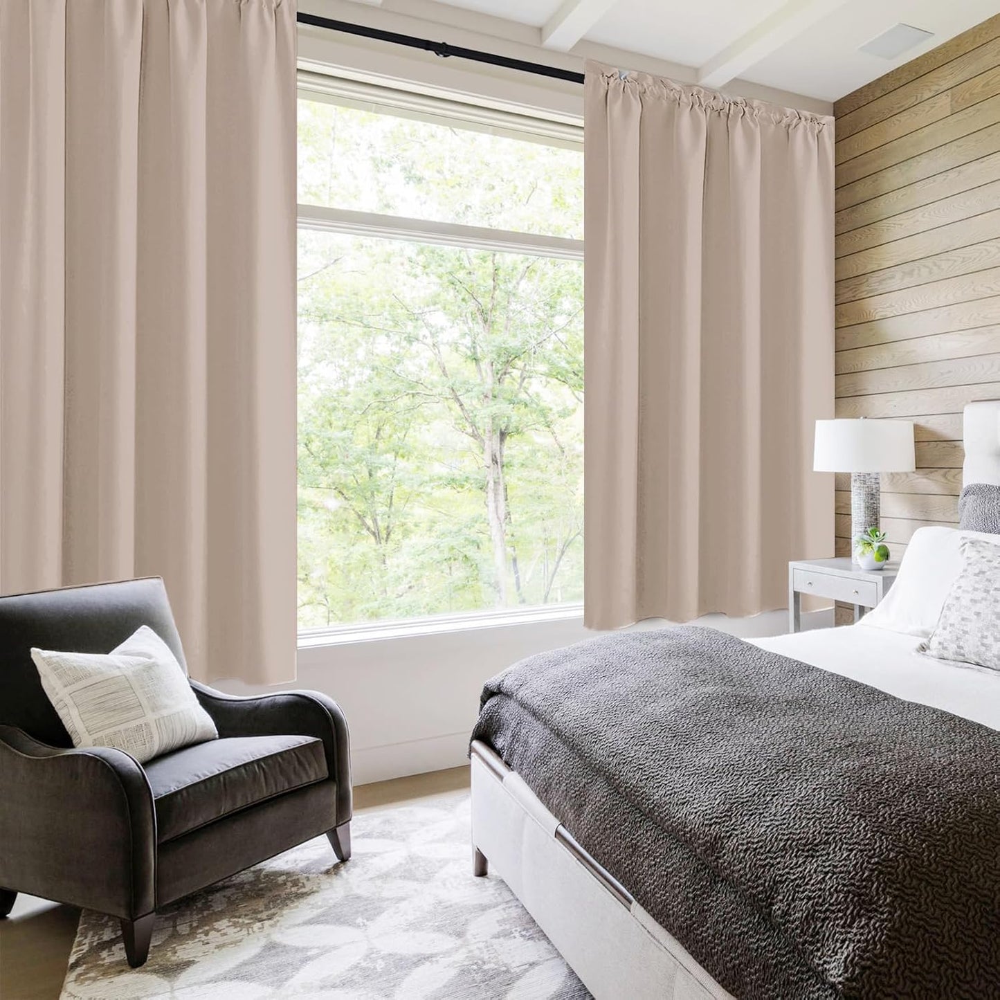 DWCN Blackout Curtains for Living Room Thermal Insulated, Energy Saving & Noise Reducing Bedroom Curtains, Camel, W 38x L 63 Inch, Set of 2 Rod Pocket Curtain Panels