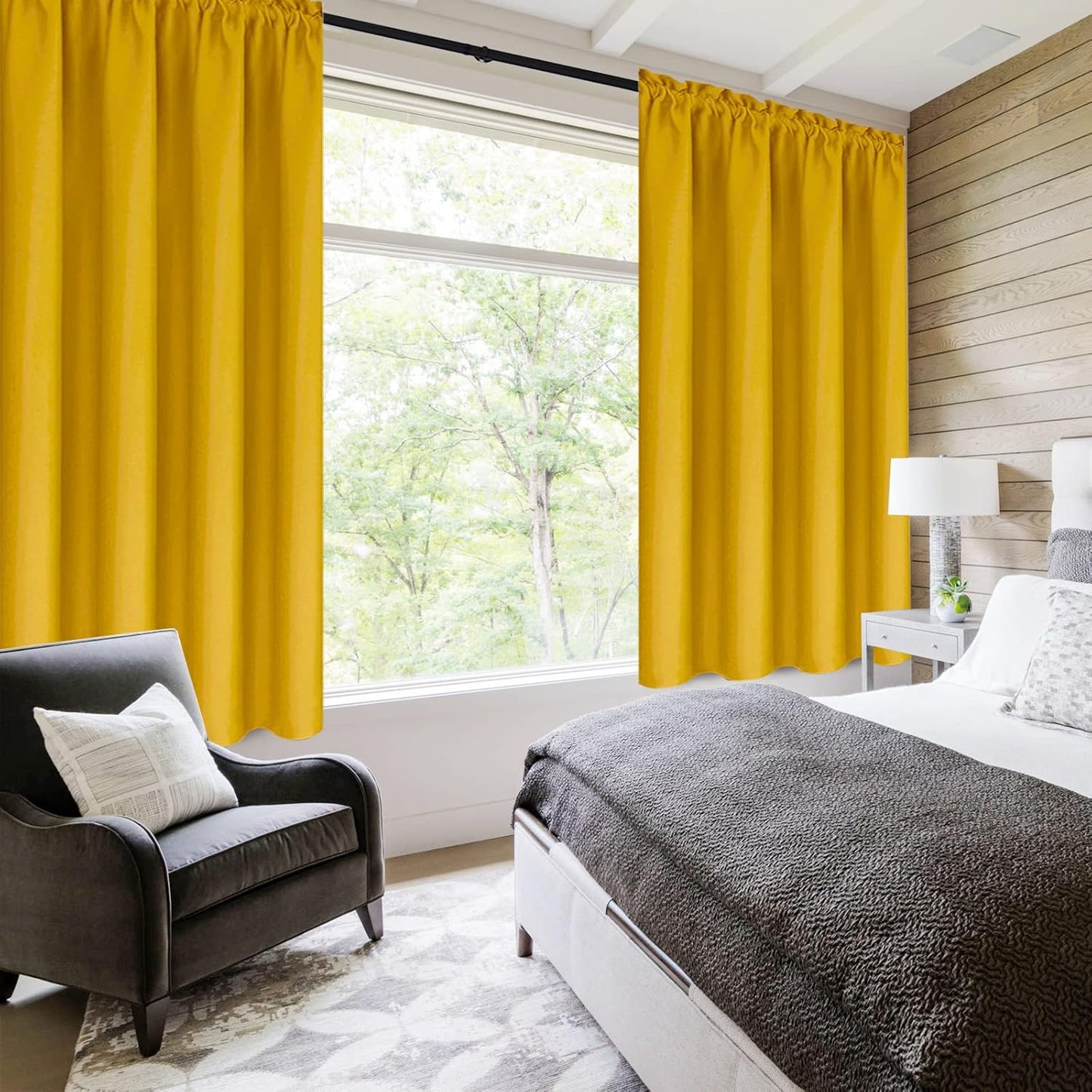 DWCN Yellow Room Darkening Blackout Curtains - Thermal Insulated Privacy Energy Saving Window Curtain Drapes 38 x 54 inch Length, Set of 2 Bedroom Living Room Curtains