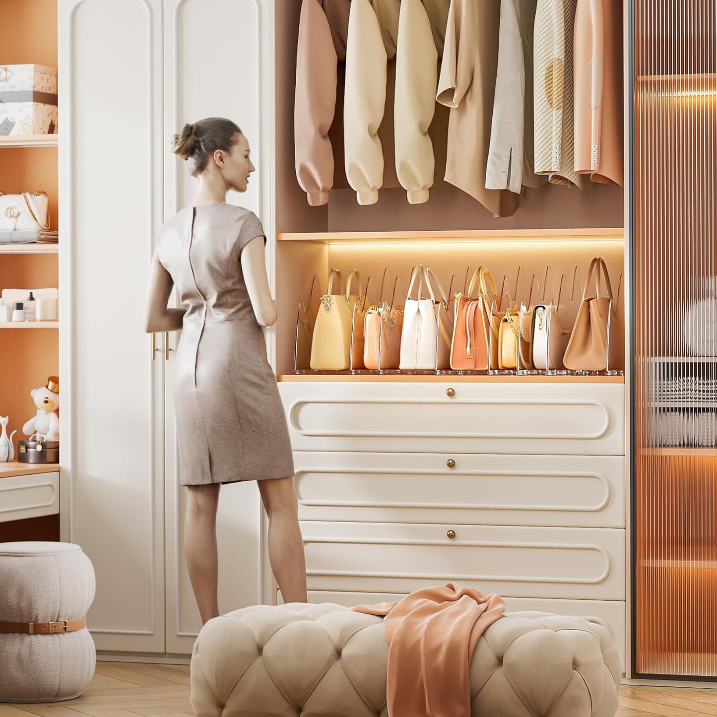 Bag & Purse Organizer for Closet, 2 Pack Adjustable Clear Handbag Storage Holder, Acrylic Shelf Dividers for Closet Organizers and Storage - Keep Carteras & Pocketbook Upright