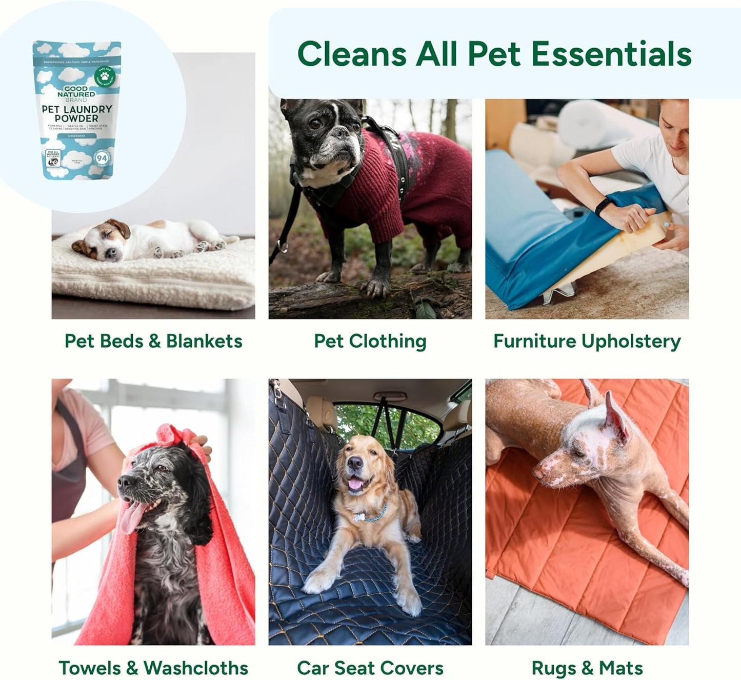 Good Natured Brand | Pet Stain & Odor Remover for Laundry | Pet Laundry Detergent for Dogs Beds, Cat Pee, Smell, Dog Drool | Hypoallergenic & Non-Toxic | Unscented | 47oz 94 Loads