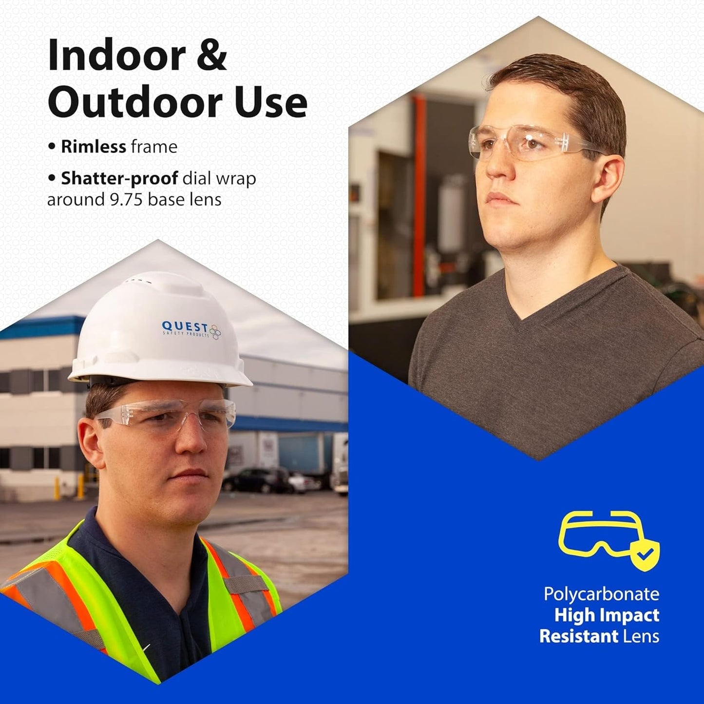 Quest Protective Apparel Safety Glasses for Men and Women - Anti Fog Safety Goggles for Shooting, Lab, or Construction – Polycarbonate Eye Protection [Clear & Pack of 2]