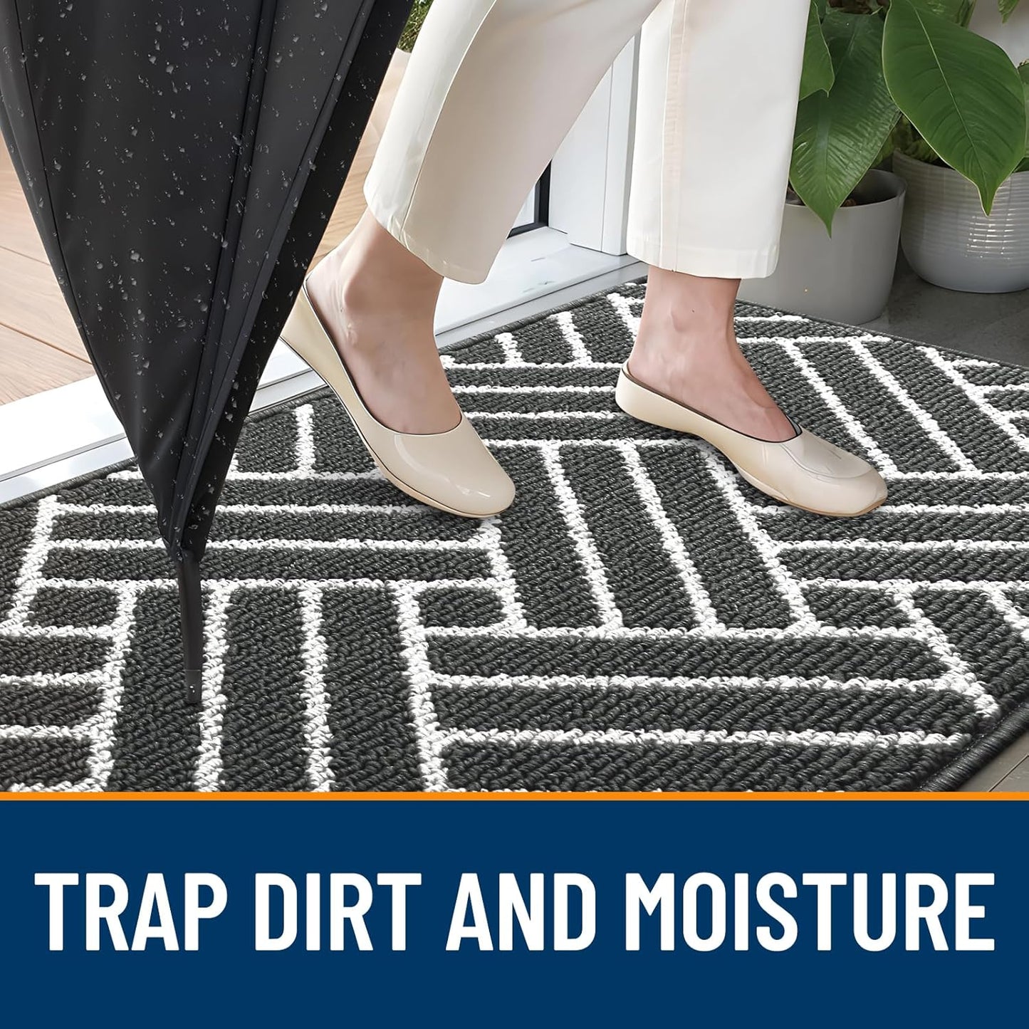 OLANLY Indoor Door Mat, 36x24 Inch, Dirt Resistant and Absorbent, Non-Slip Rubber Backing Floor Mats, Easy Clean Low-Profile Doormat for Entryway, Front Door, and Inside Entrance, Charcoal