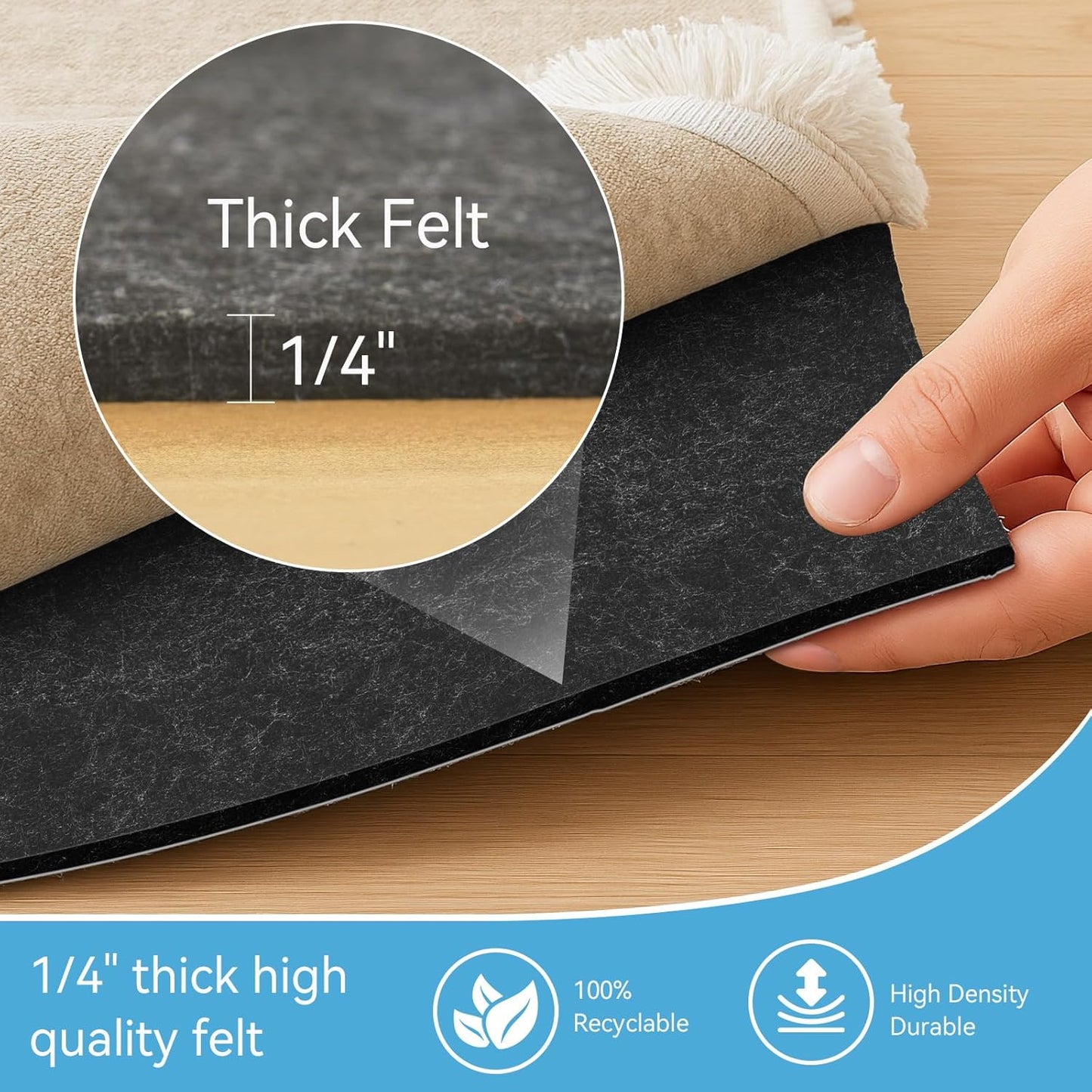 Warmstar 9x12 FT Non Slip Rug Pad,100% Waterproof Felt Rug Pad for Hardwood Floors,1/4” Thick Soft Carpet Pad with Natural Rubber Backing, Secure Grip & Floor Protection