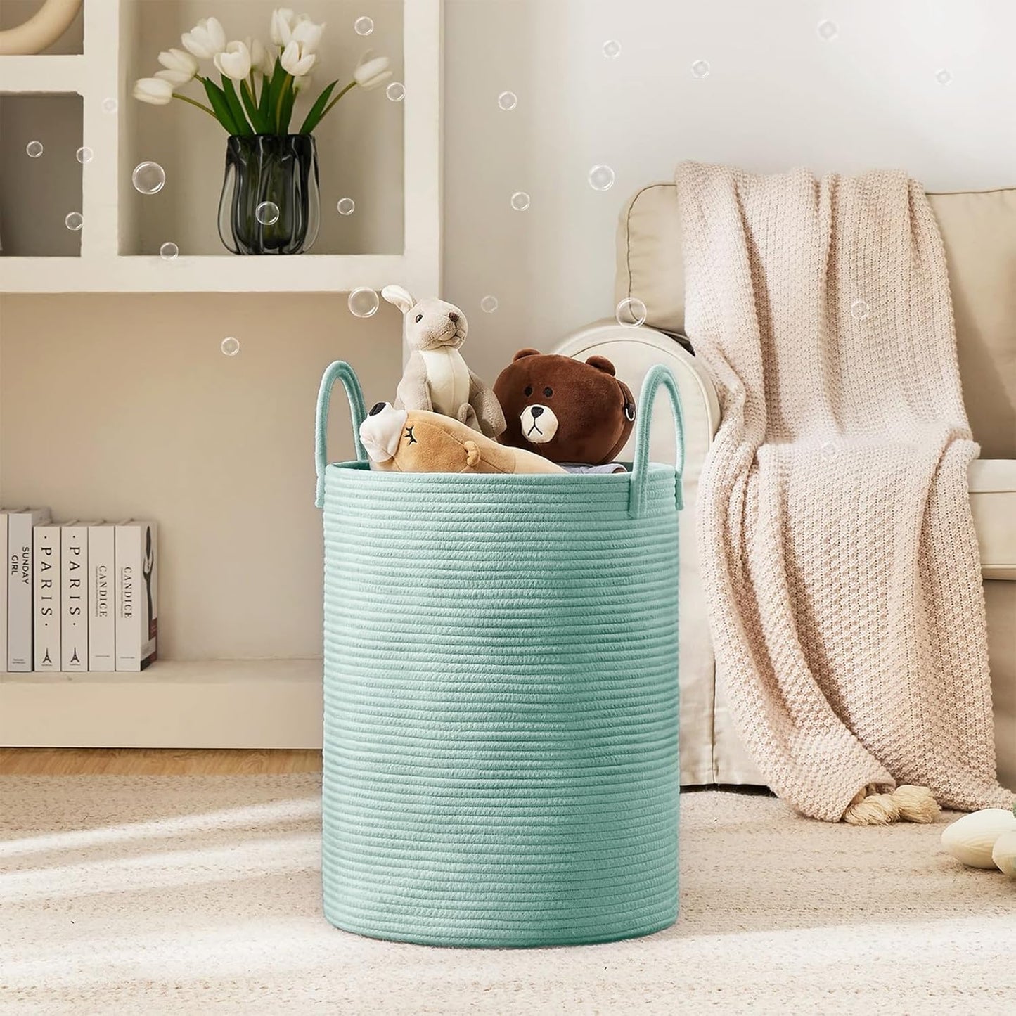 YOUDENOVA Laundry Hamper Basket, Woven 58L Tall Laundry Basket for Blanket Organizer- Nursery Hamper for Bedroom And Bathroom Storage