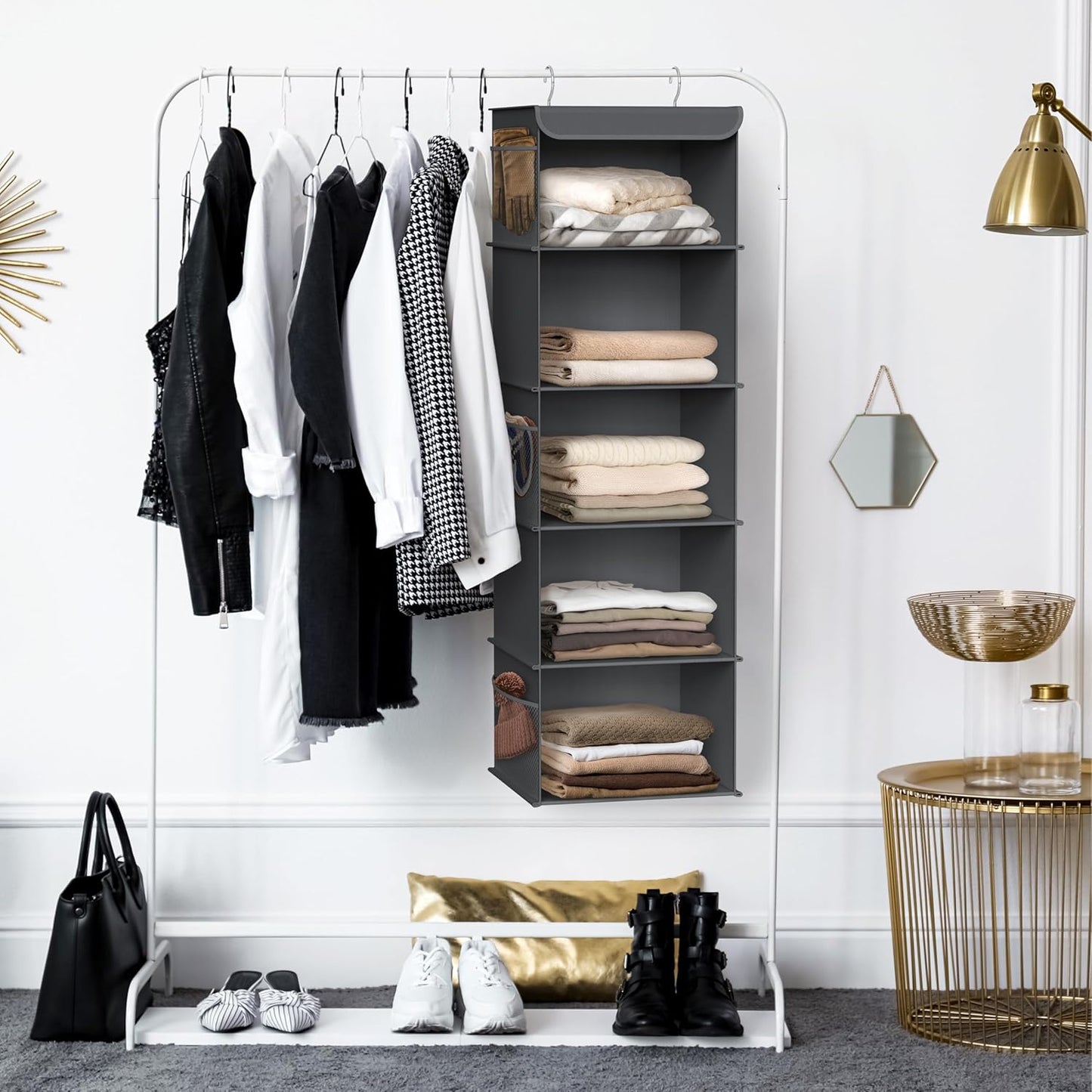 Simple Houseware 5 Shelf Hanging Closet Organizer, Dark Gray