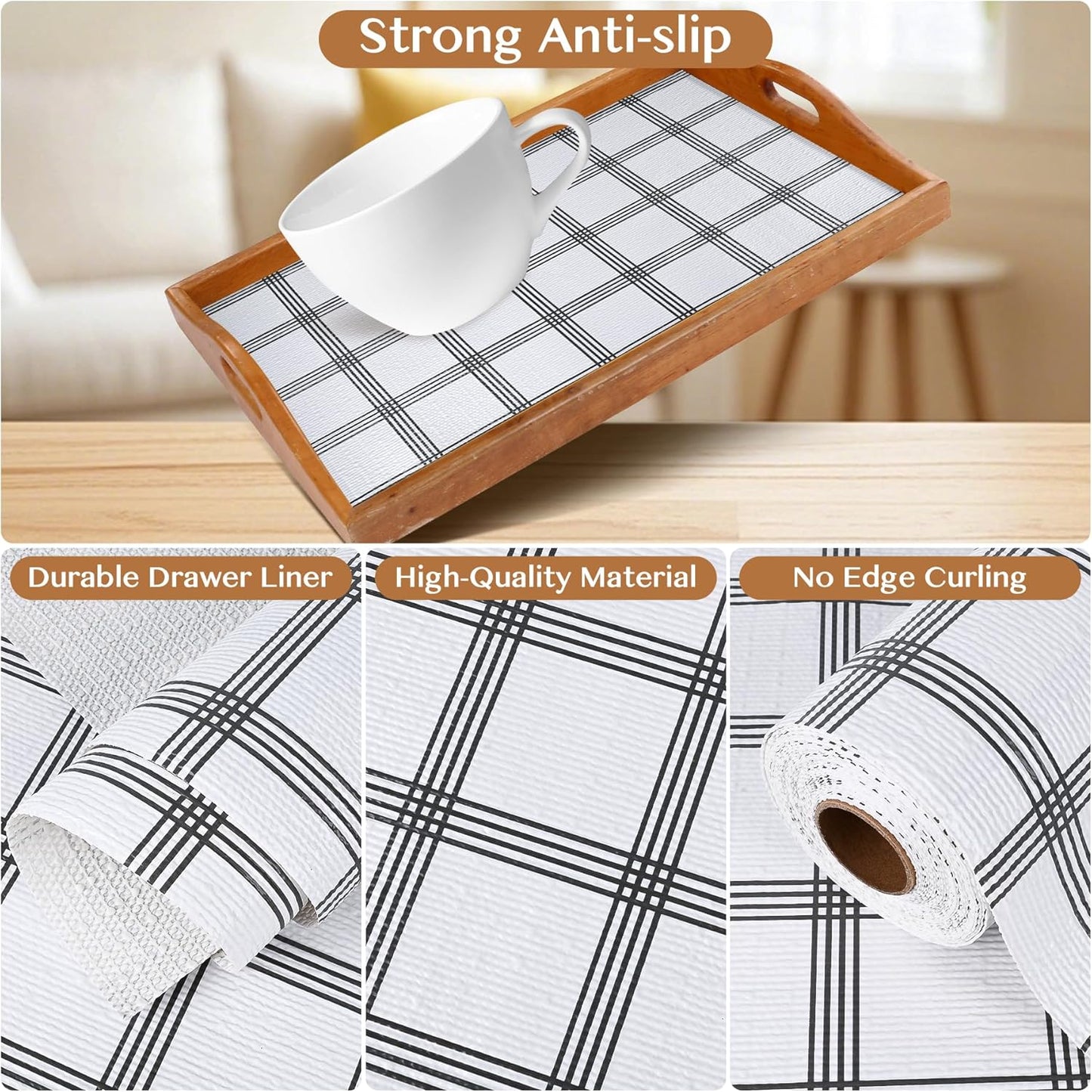 Non-Adhesive Shelf and Drawer Liner for Kitchen Cabinets, 12 in x 10FT Strong Non-Slip Cabinet Liners for Shelves, Refrigerator, Pantry Storage, Bathroom Closet, Easy to Clean, Stripes