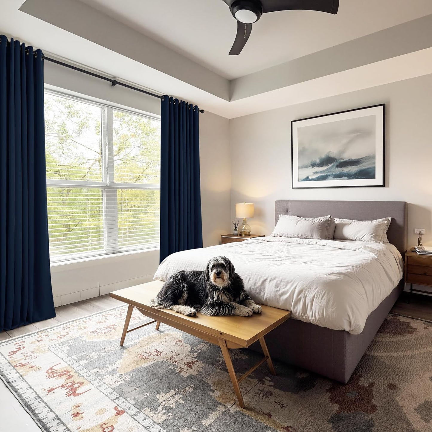 PONY DANCE Navy Blue Blackout Curtains for Bedroom 84 Inch Length 2 Panels Set, Privacy Thermal Insulated Room Darkening Grommet Drapes for Living Room Window, W34 x L84 Inch