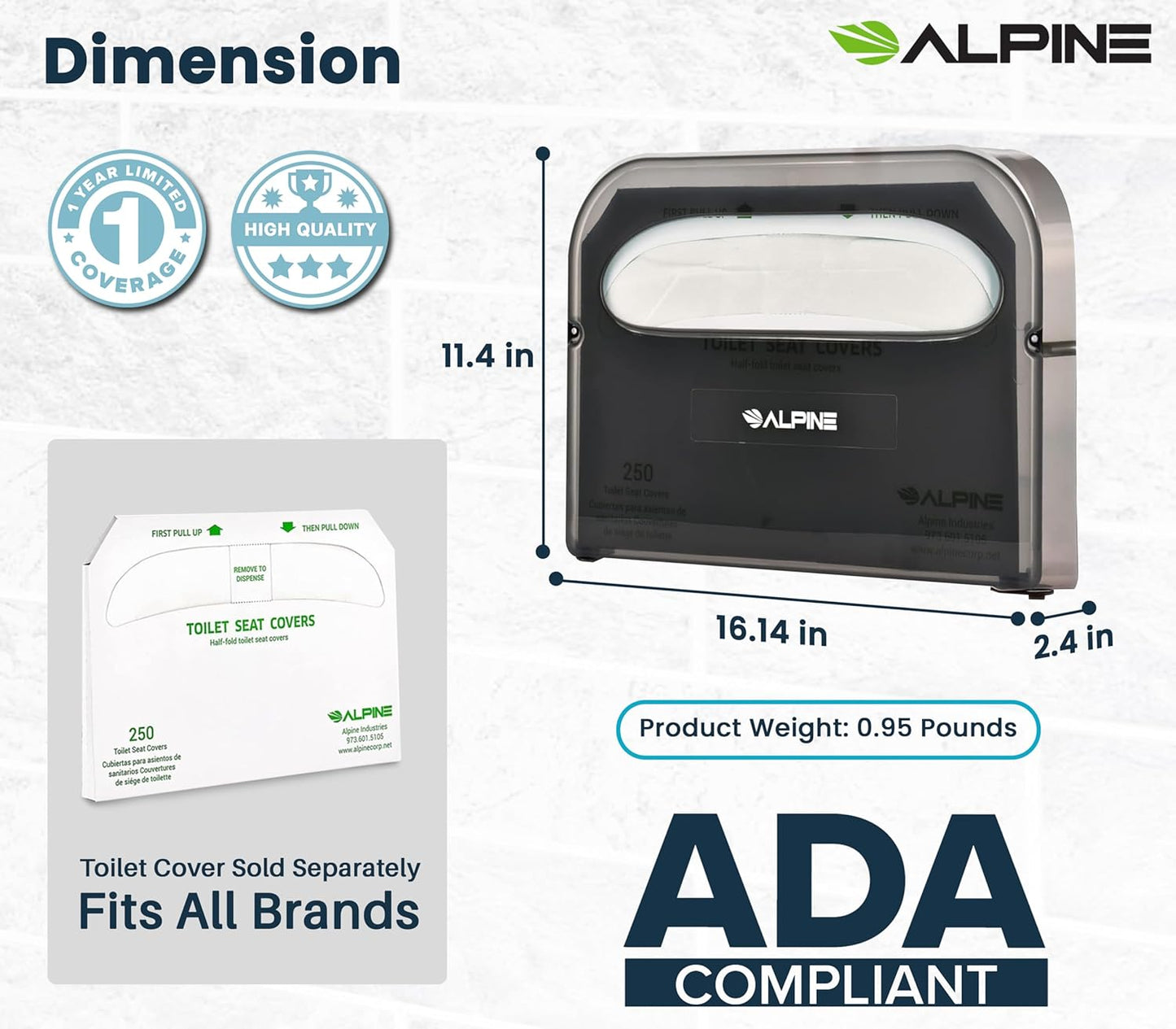 Alpine Toilet Seat Cover Dispenser - Wall Mount Disposable Toilet Seat Cover Holder For Commercial And Residential Use, Half Fold.