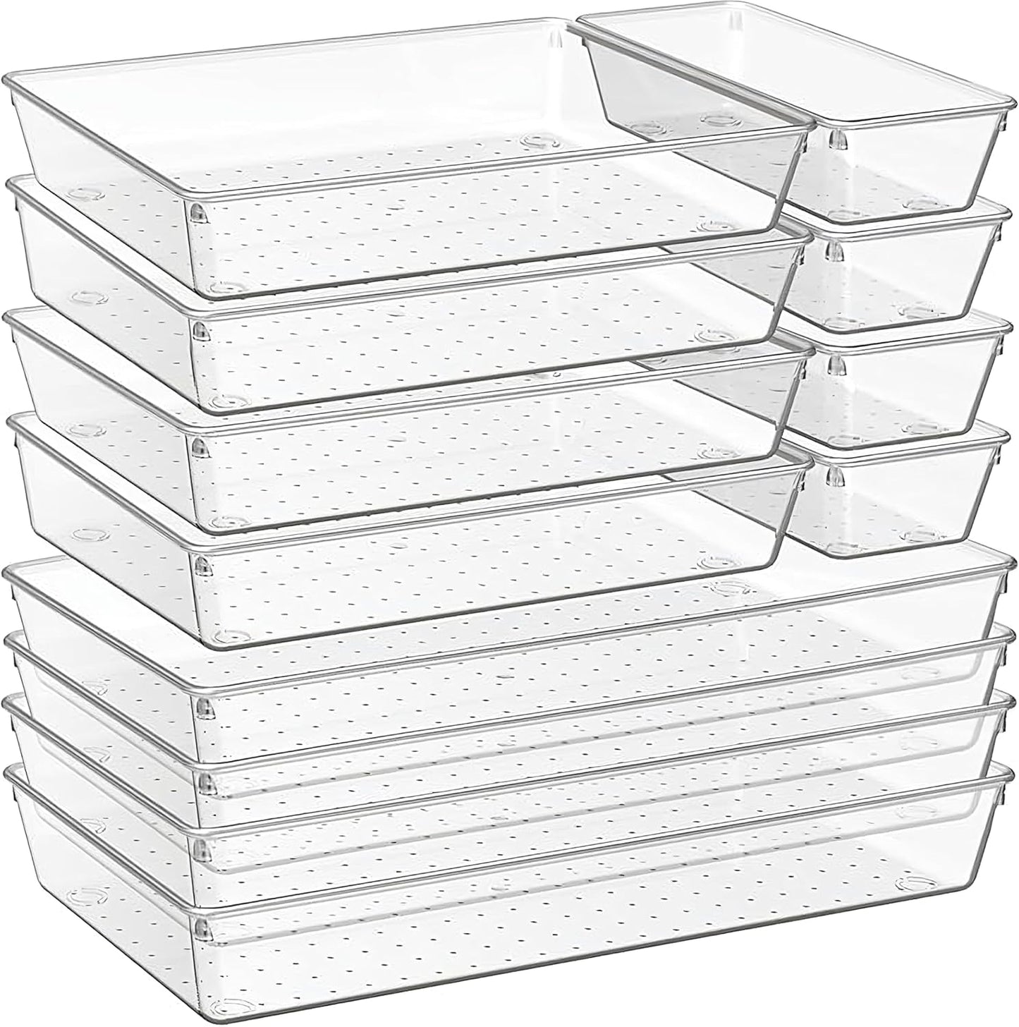 12-Pack Clear Plastic Drawer Organizer Trays – Multi-Use Acrylic Storage Bins for Kitchen, Bathroom, Makeup, Office, School & Undergarments – Perfect for Dorm, Apartment & Home Organization