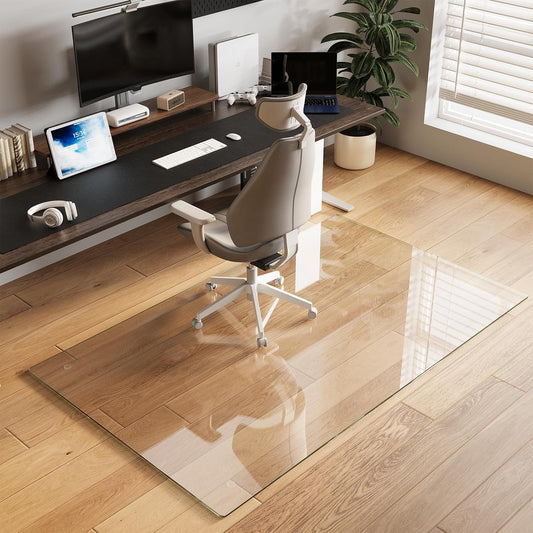 Koonmi Tempered Glass Chair Mat for Hardwood Floors & Carpets, 40" x 80“ Transparent Heavy Duty Office Floor Protector with Noise-Free Gliding Shatterproof for Home Office Desk