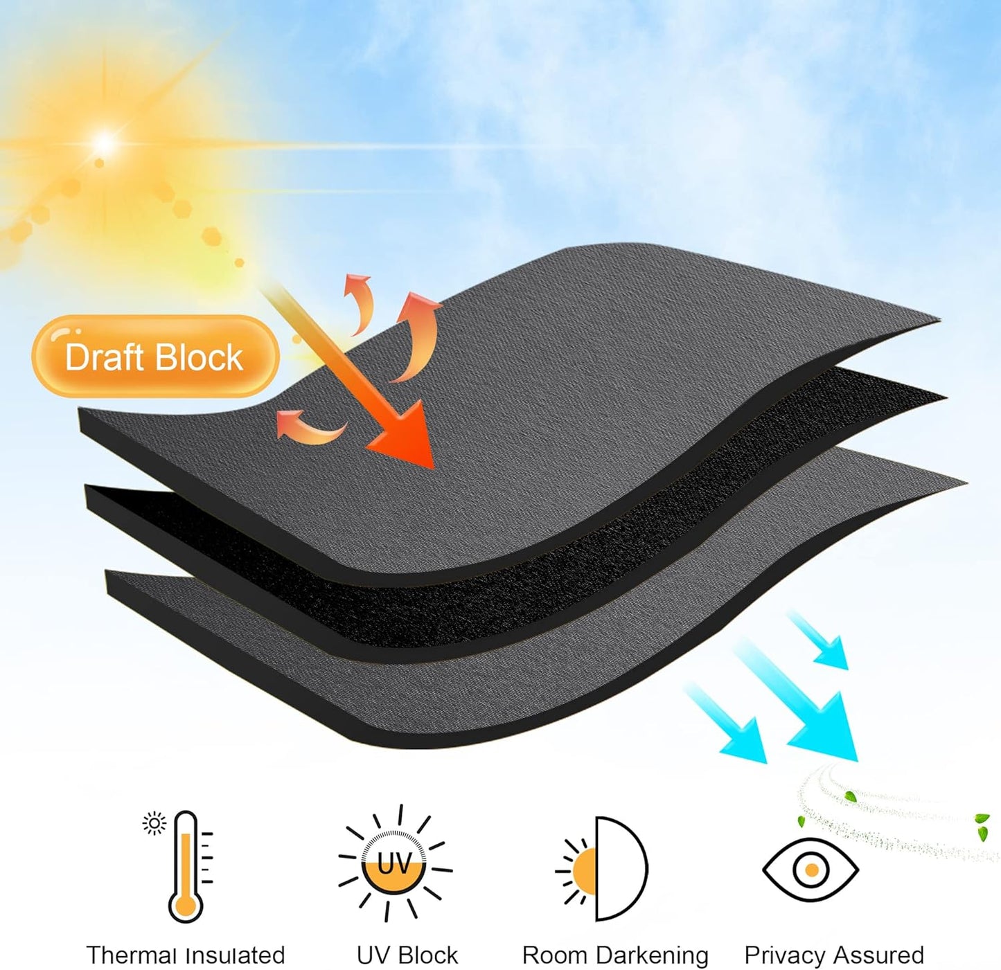 RYB HOME Blackout Curtains 63 inches Long - Energy Saving Insulation Large Window Curtain Blinds for Bedroom Living Room Dining Basement Home Office, W 70 x L 63 per Panel, Grey, 2 Pcs