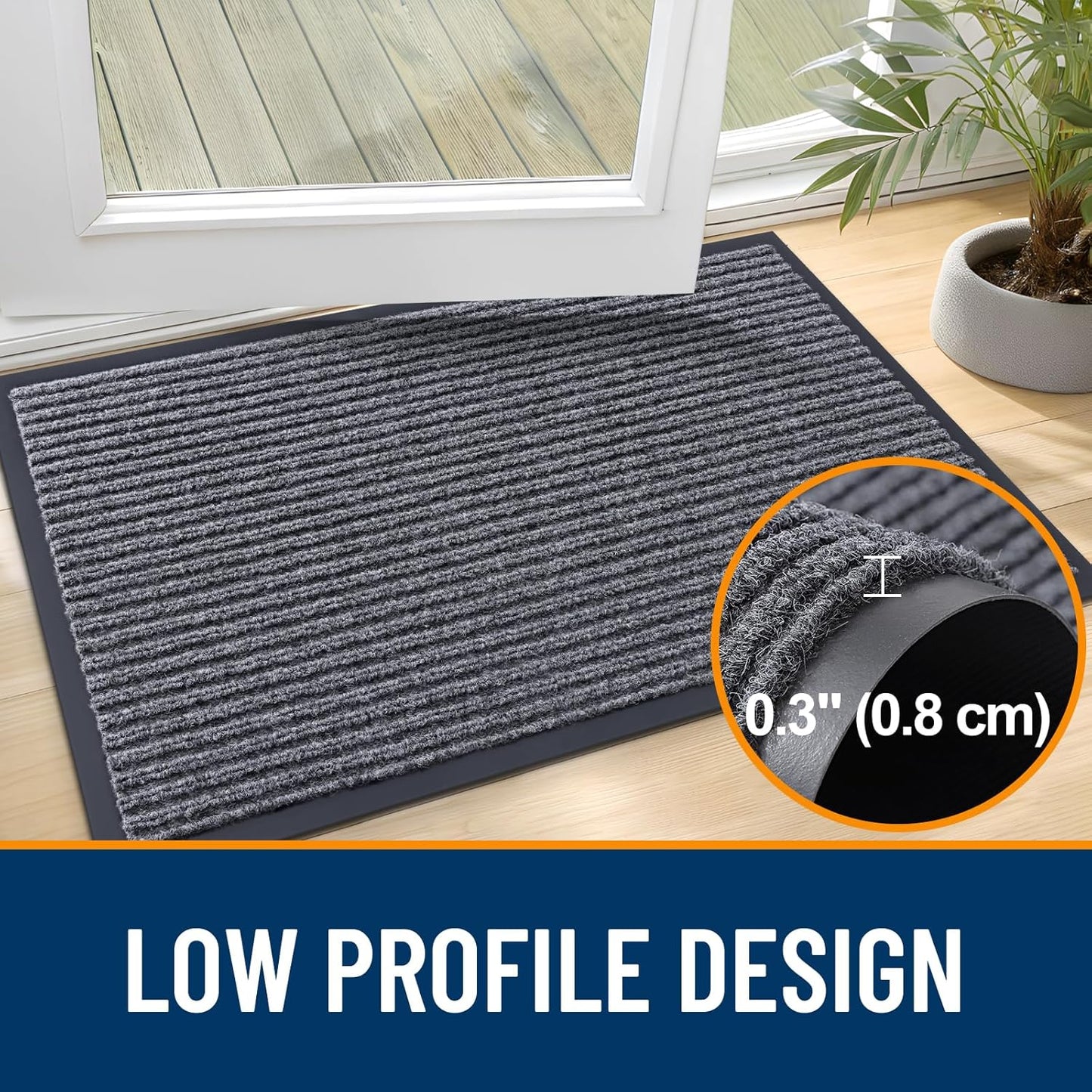 OLANLY Front Door Mat Indoor Outdoor Entrance, Waterproof Heavy Duty Doormat, Fade Resistant, Low Profile, Easy Clean Patio Porch Welcome Floor Mats for Entry, 47x24, Grey
