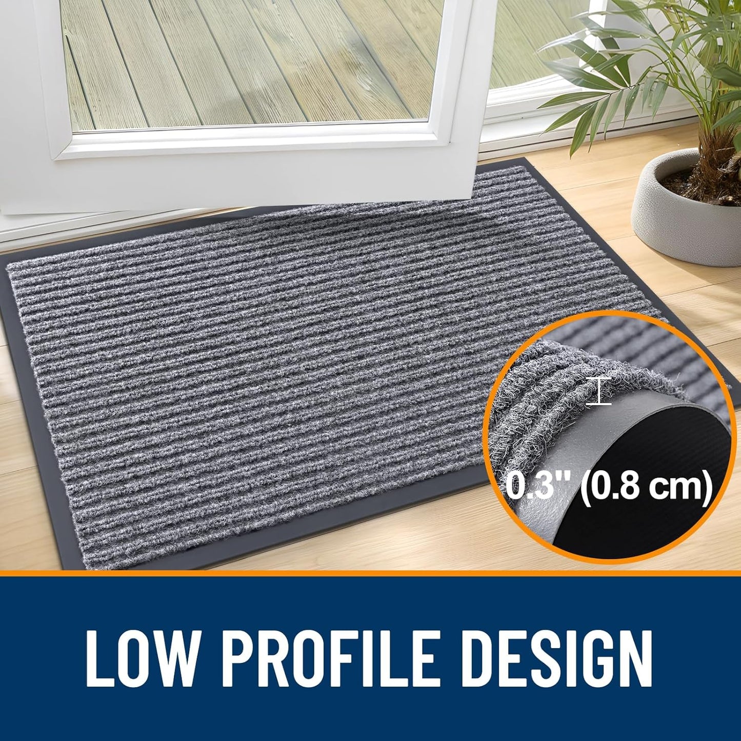 OLANLY Front Door Mat Indoor Outdoor Entrance, Waterproof Heavy Duty Doormat, Fade Resistant, Low Profile, Easy Clean Patio Porch Welcome Floor Mats for Entry, 36x24, Light Gray
