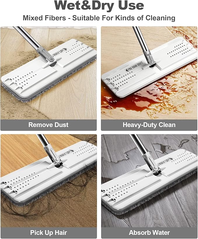 JOYMOOP Flat Mop Pads, Microfiber Mop Cleaning Pads, Washable Pads, Pads Replacement for Flat Mop or Mop Bucket Set, Pack of 4 Refills 13inch - Stripe