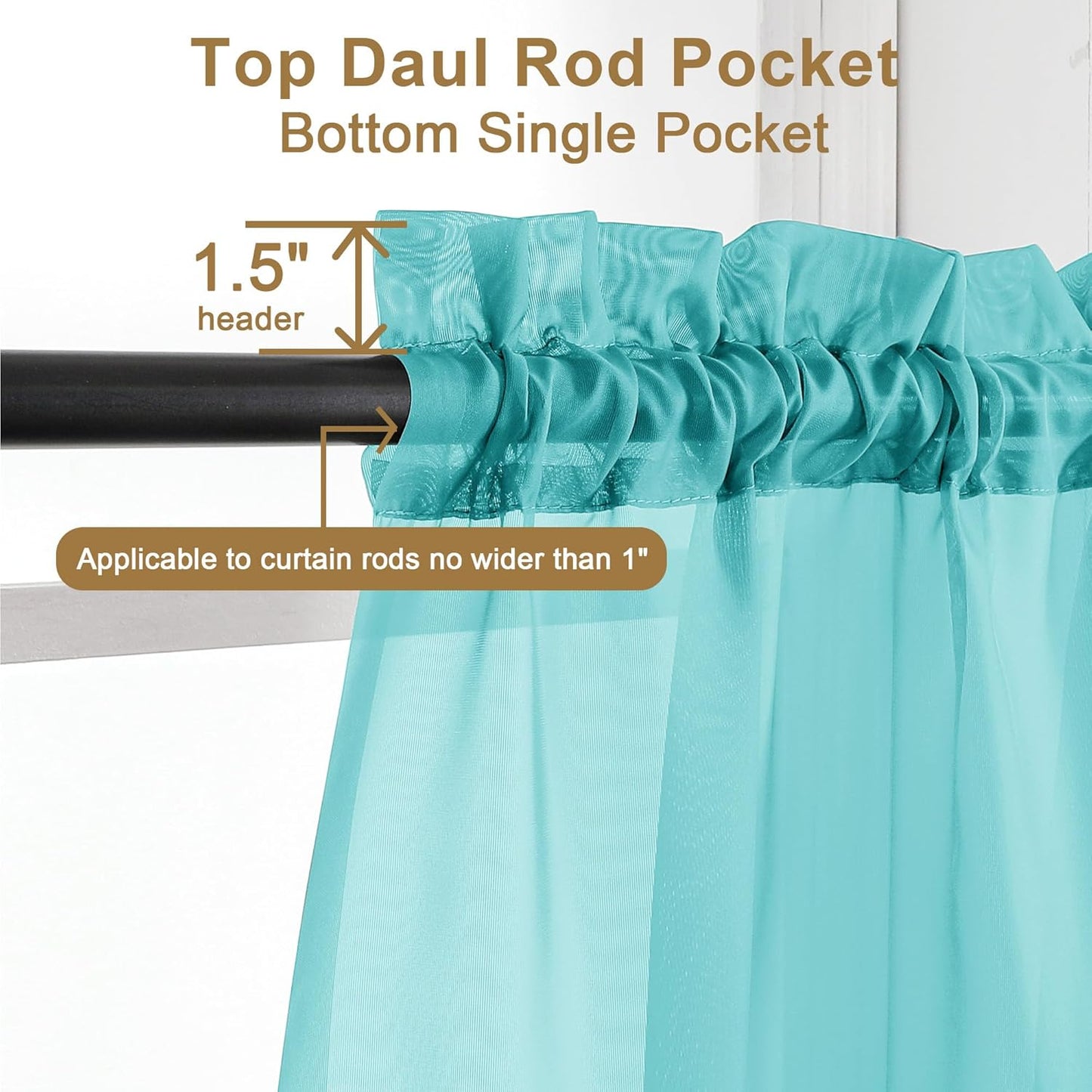 Chyhomenyc Turquoise Sheer Curtains 96 inches Long 2 Panels, Light Filtering Soft Airy Solid Elegant Voile Window Treatment Drapes for Bedroom Living Room Wedding Party Decor, 42 Wx96 L, 8FT L