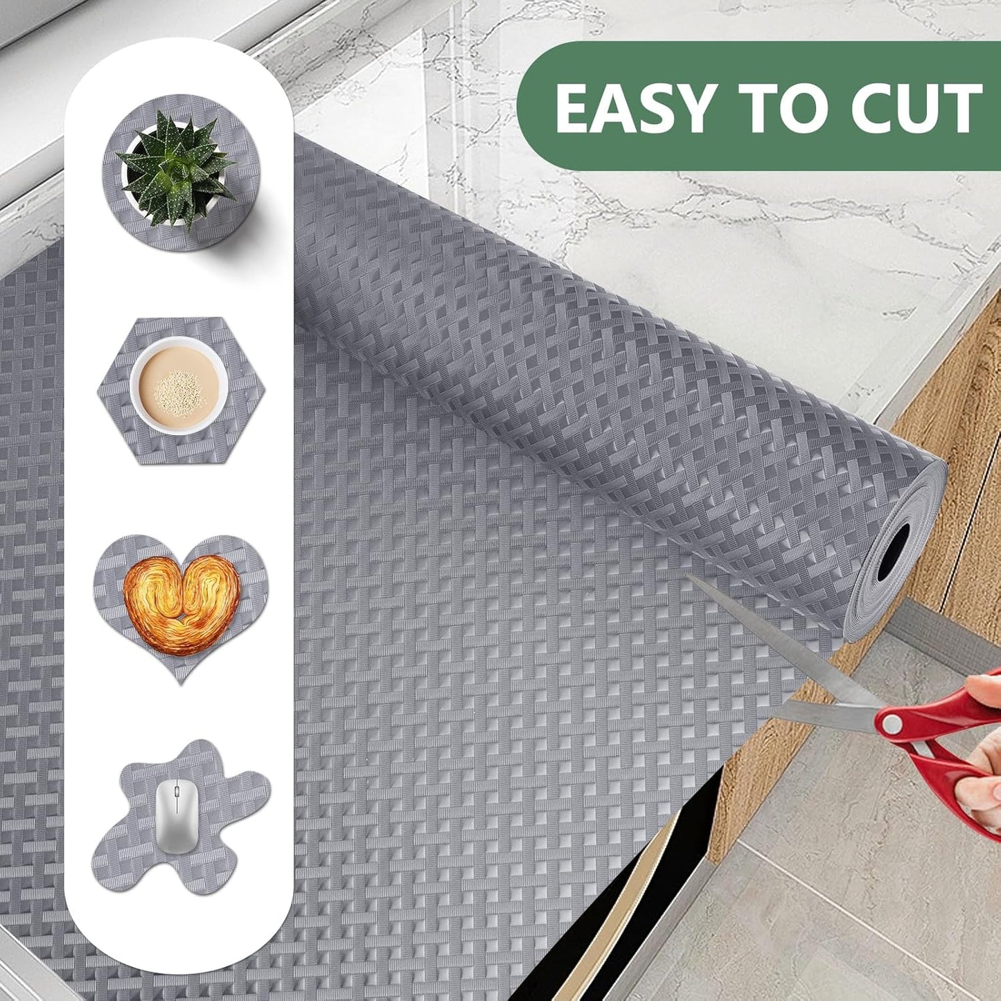 Shelf Liners, Non-Adhesive Drawer Liner, Waterproof & Oil-Proof Kitchen Cabinet Cupboard Liner Plastic EVA Material BPA Free Fridge Liner Mats Paper Protector for Shelves (Grey/12in x 240in)