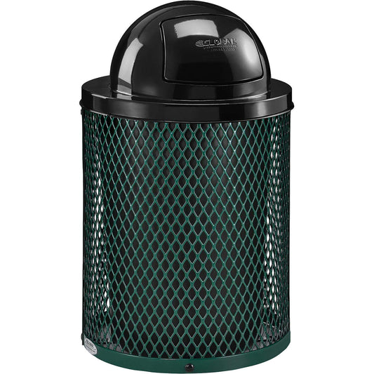 Global Industrial 36 Gallon Outdoor Steel Trash Can with Dome Lid, Plastic Liner and Anchor Kit Included, 23-1/2" Diameter x 40" H, Powder Coat Finish, Unassembled, Green