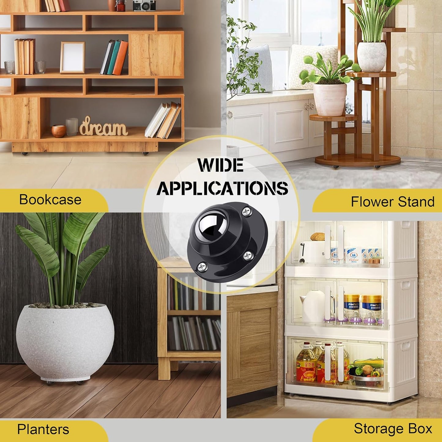 PlusRoc 12 Pack Self Adhesive Caster Wheels 1 Inch for Furniture Mop Bucket, Load Capacity 28LBS Per Wheel, Low Profile Swivel Wheels for Small Appliance Storage Bins