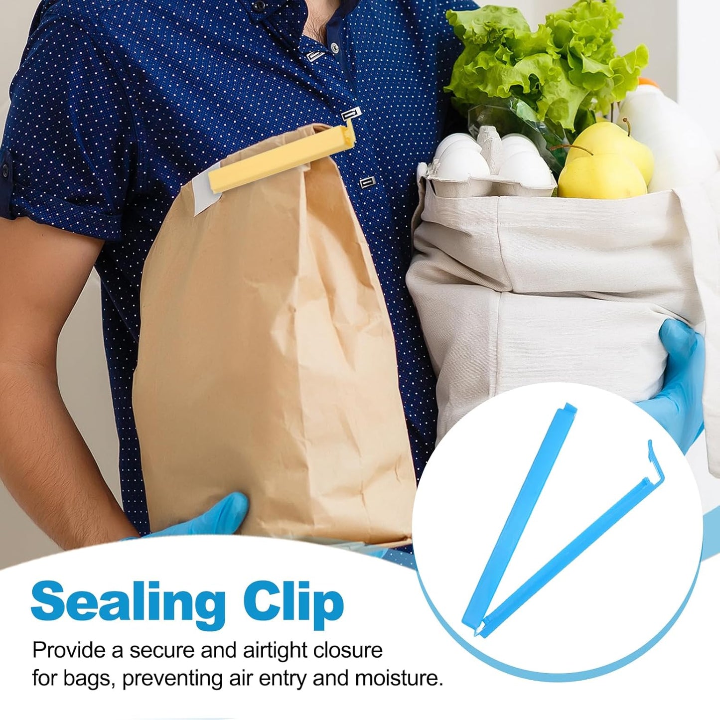 PATIKIL Sealing Clips 4.3 Inch, 10 Pack Reusable Plastic Bag Clip Clamp Sealer for Food Storage Snack Bag Home Kitchen, Blue