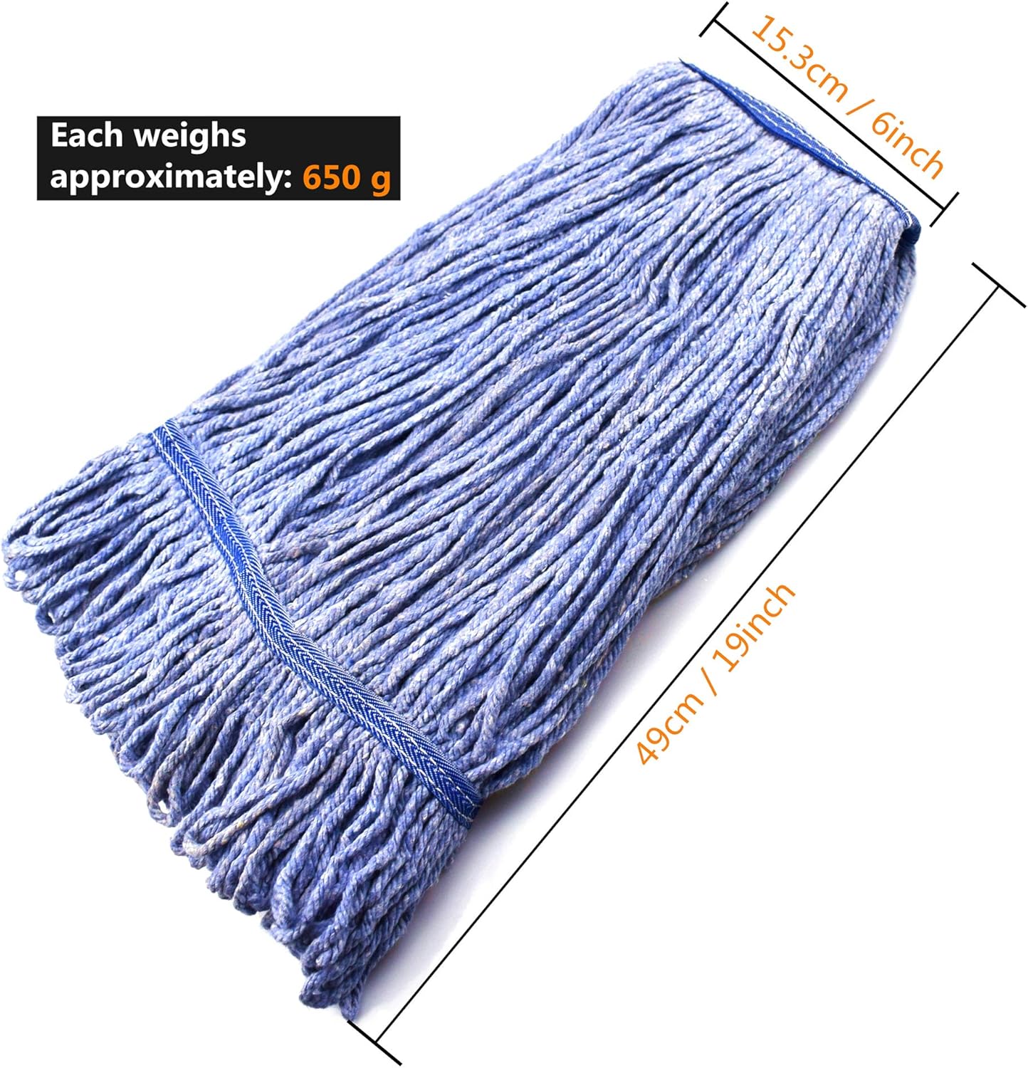 String Mop Heads Replacement Heavy Duty Commercial Grade Blue Cotton Looped End Wet Industrial Cleaning Mop Head Refills (4, Large)