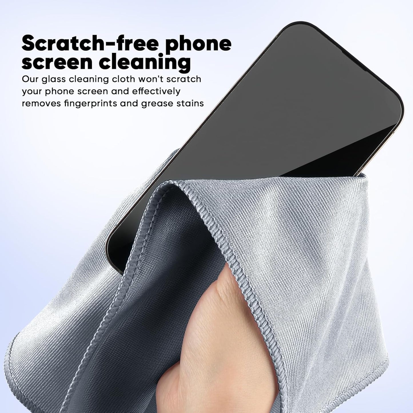 HOMEXCEL Microfiber Glass Cleaning Cloth 12 PK, Lint Free Streak Free, Reusable Cleaning Cloth for Cleaning Windows, Glasses, Mirrors, Screens, Stainless Steel, and More Grey-12”×12”