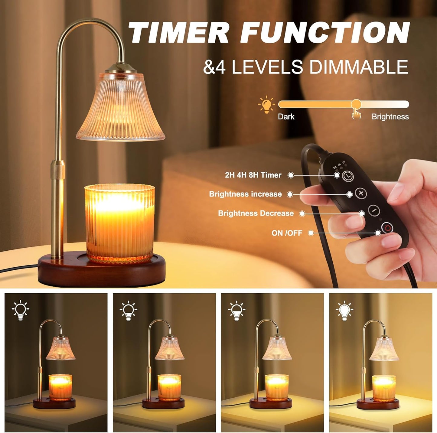 Candle Warmer Lamp,Candle Warmer lamp with Timer for Jar Candles with 2 Bulbs,Decor Mom Christmas Birthday Gifts for Women,House Warming Gifts New Home Bedroom Decor,Striped Gold