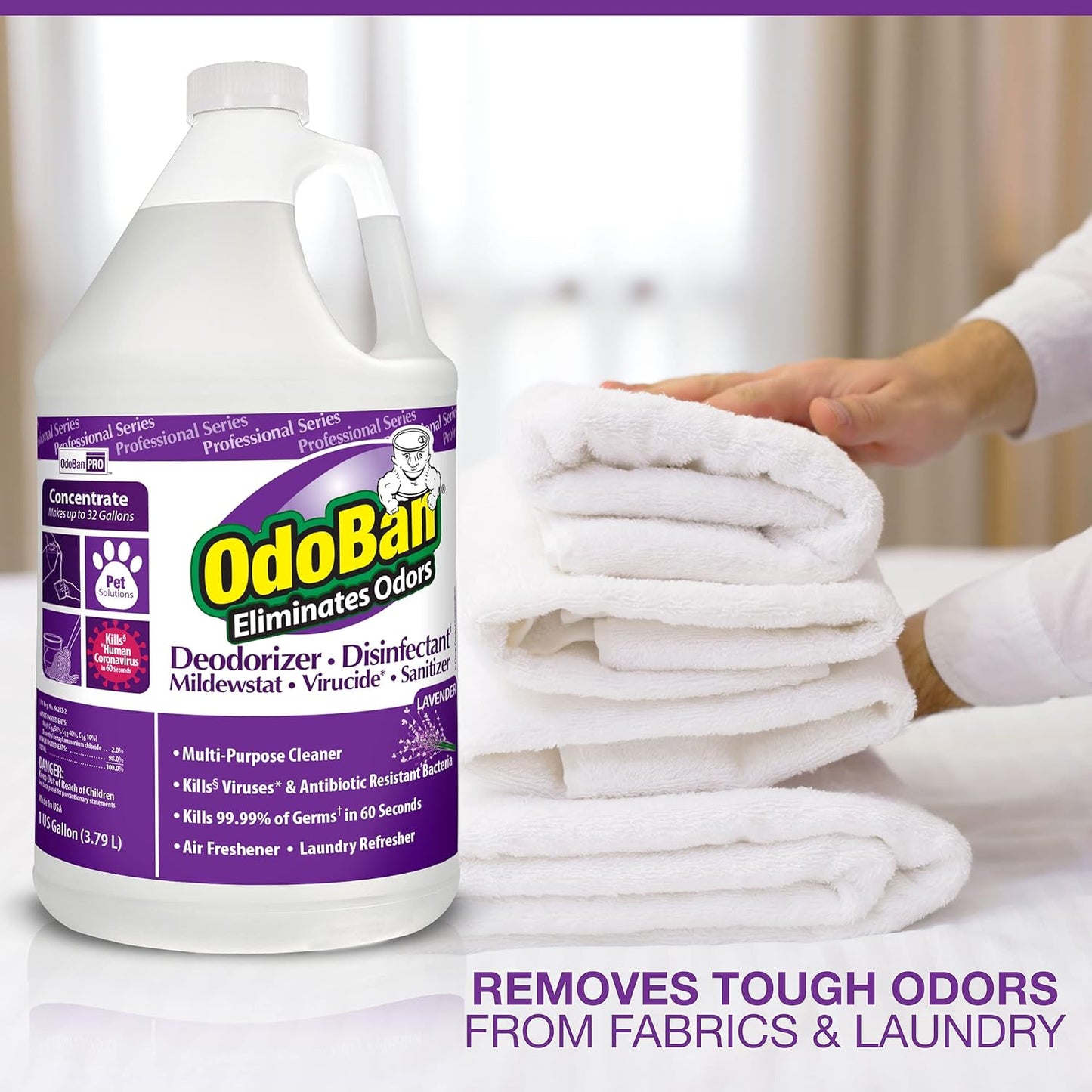 OdoBan Professional Disinfectant and Odor Eliminator Concentrate, Made in the USA, Original Eucalyptus and Lavender Scents, 2-Pack, 1 Gallon Each