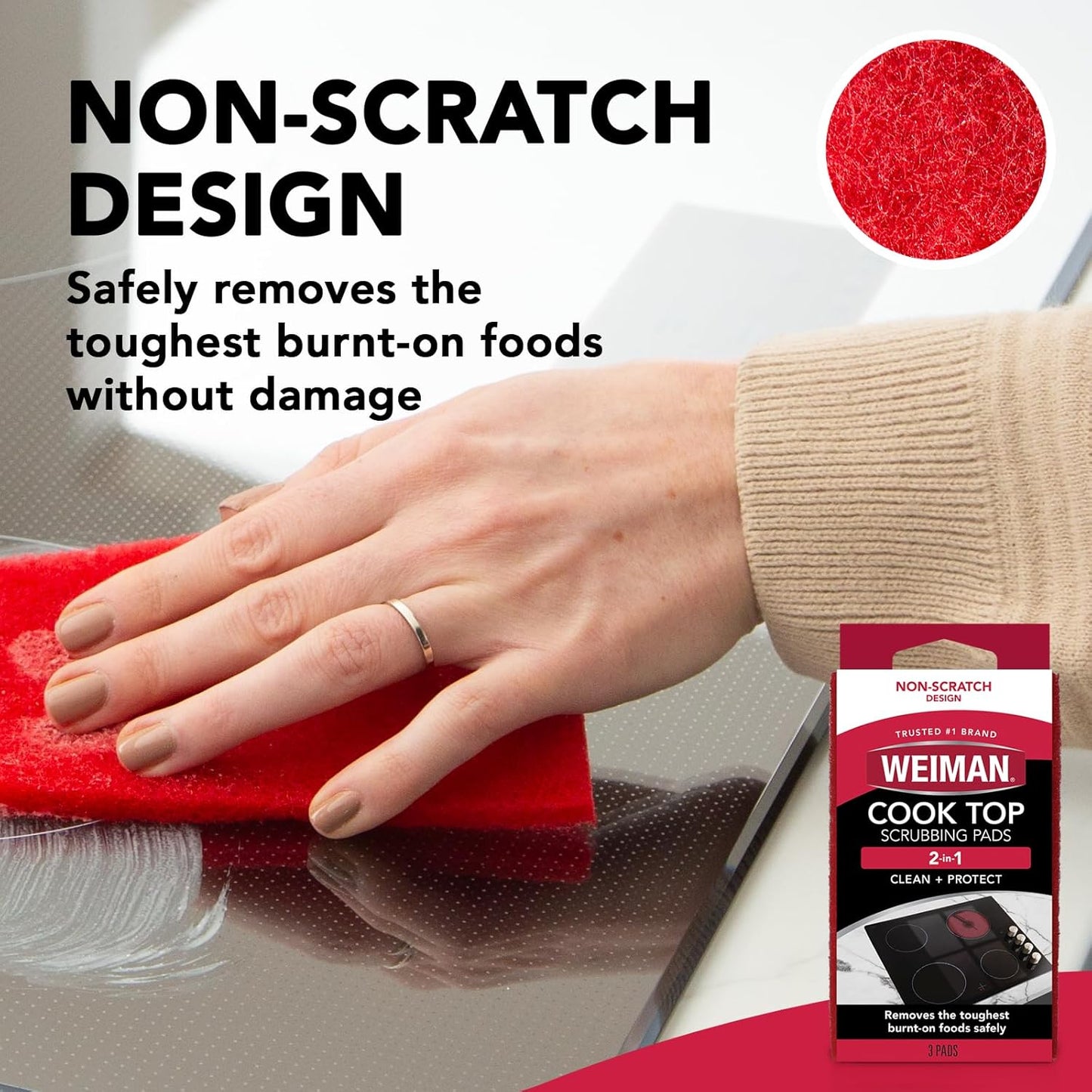 Weiman Products Cook Top Scrubbing Pad, 3 Count, 6 Per Case