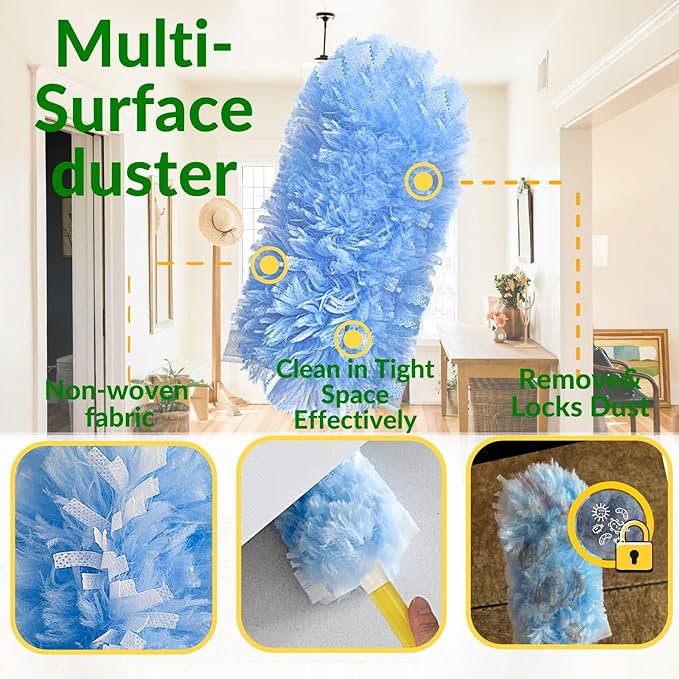 Duster Refills,Static Dust Removal Brush Disposable Replacement Head Compatible with Swiffer Duster Refills for Electronics, Furniture, Blinds, Ceiling Fans (Blue, 30 Refills+1 Handle)
