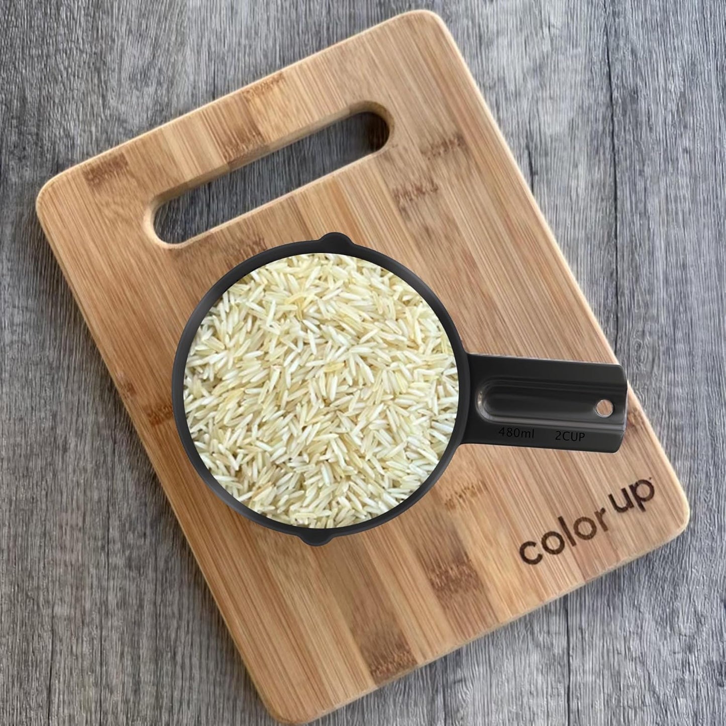 Color Up 2 Cup Measuring Cup, 480ml Black Stainless Steel Metal Measuring Scoop, Easy-Pour Spouts, Engraved Markings, for Dry & Liquid Ingredients