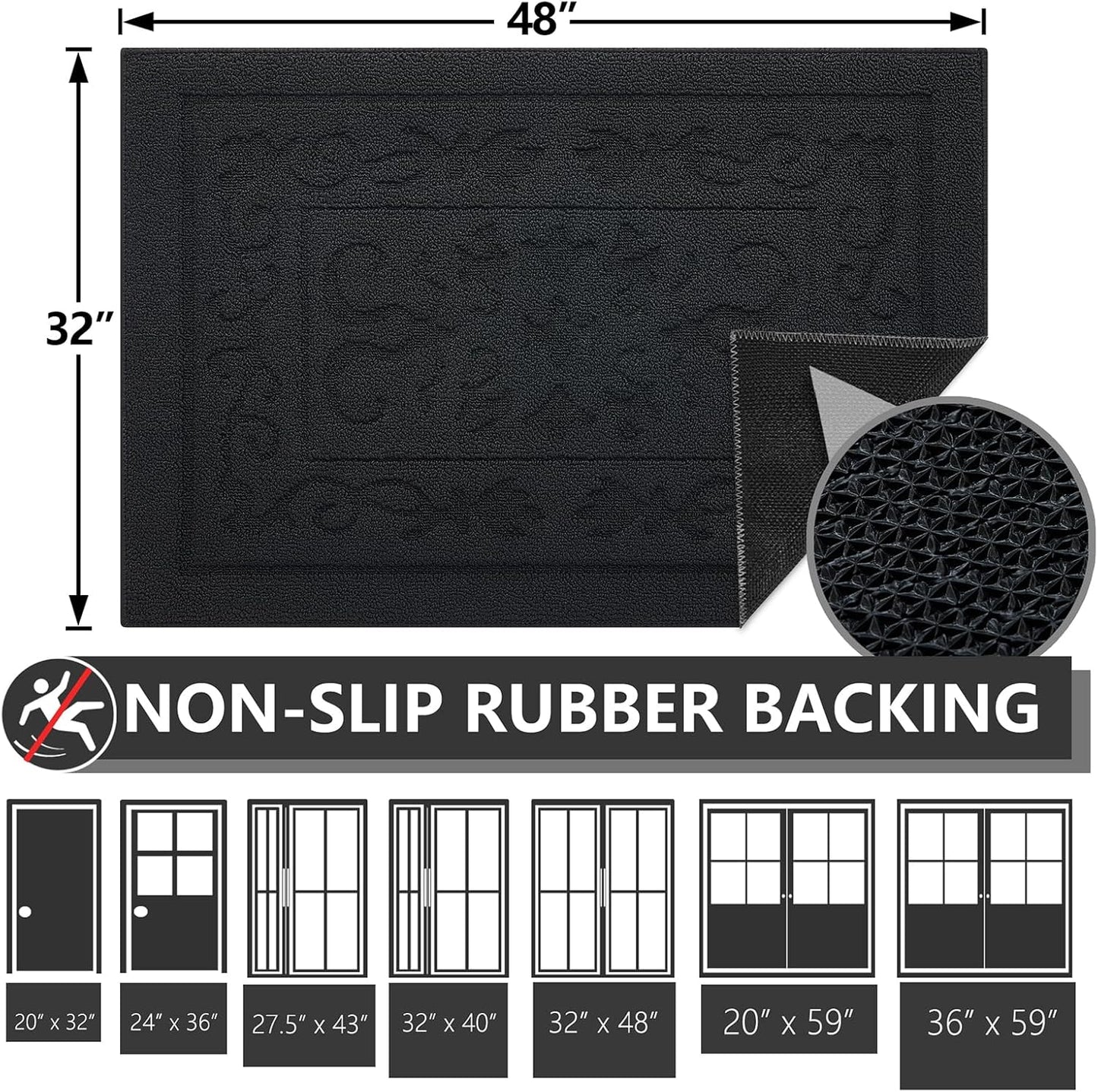 FONEYI Indoor Door Mat 32" x 48", Dirt Trapper Door Mats Non-Slip Entryway Rugs Washable, Absorbent Resist Dirt Welcome Mat, Low Profile Inside Floor Mats for Front Back Door and Entryway, Black