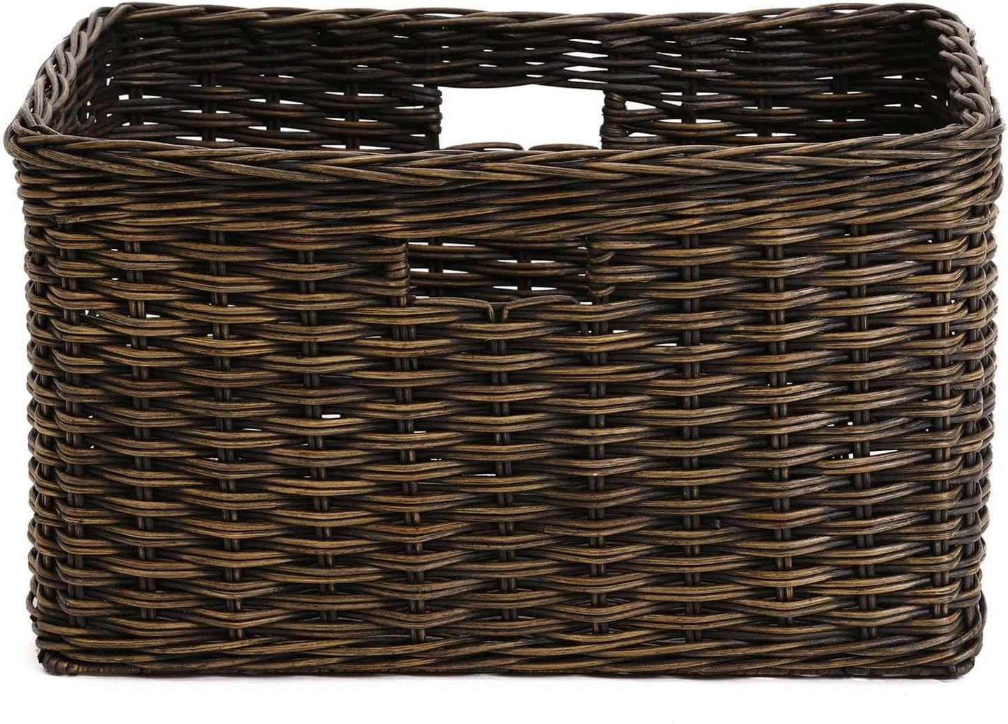 The Basket Lady Tall Rectangular Wicker Storage Basket, Large, 22.5 in L x 16 in W x 12.5 in H, Antique Walnut Brown
