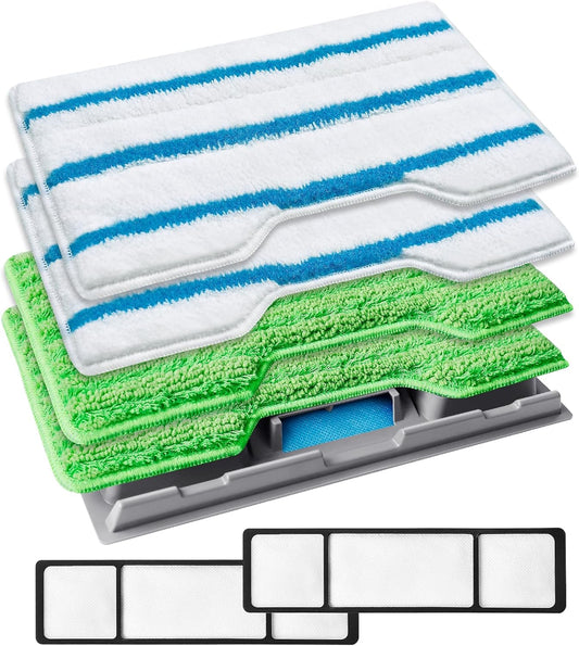 KEEPOW Reusable Mop Replacement Pads Compatible with Shark Vac Mop VM252 VM200 VC205 VM250 /QM250 VM190 VM200P12, Washable Vacuum Mop Pad Refills, Upgraded Design of Dirt Chamber (1+2+2+2 Pads)