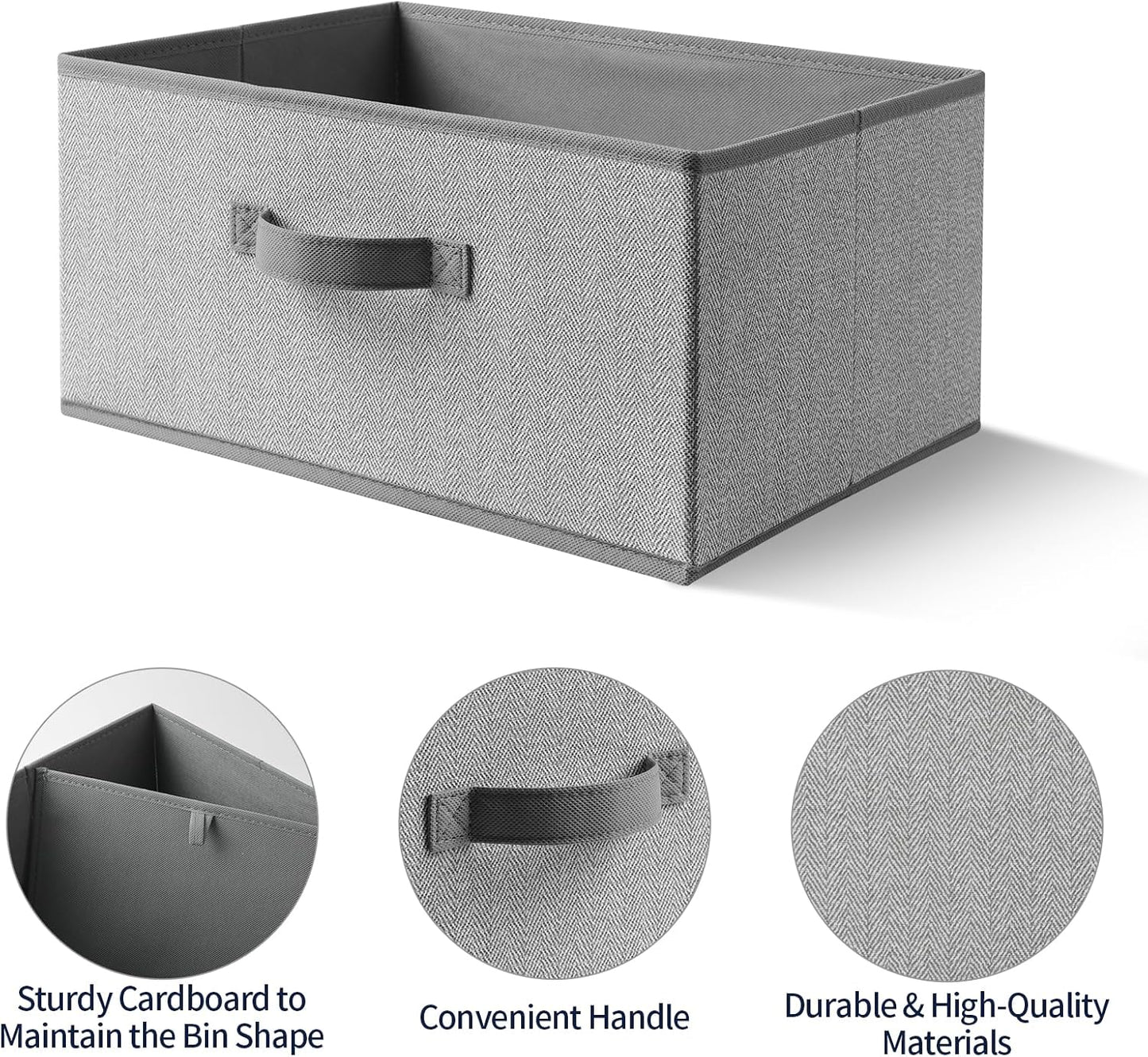 Storage Baskets, 15.7 Inch Woven Fabric Bins, Storage Cubes with Reinforced Handles, Organizer Bins for Closet Shelves, Foldable, for Toys, Clothes, Natural Beige (4PCS/Grey-15.7*11*7.8inch)