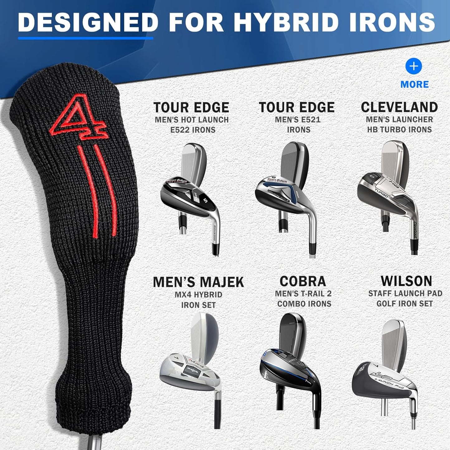 mytag 8PCS Golf Hybrid Iron Covers Set, Knit Hybrid Head Covers, Fits Cobra T Rail, Cleveland Launcher, Wilson Launch Pad, Tour Edge Hot Launch - Customizable