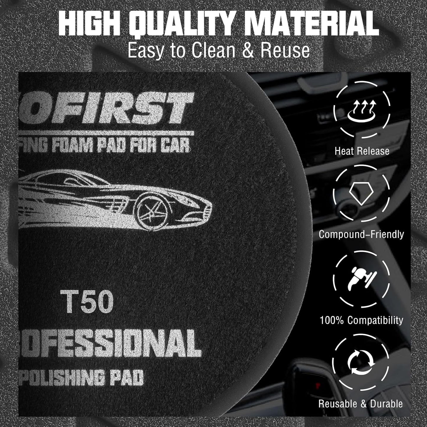 6 Inch Buffing Polishing Pads - 3Pcs Black Light Cut Pad - 6.5 Inch Face for 6 Inch 150mm Backing Plate - High-Density Buffing Sponge Pads for Car Buffer Polisher Compounding, Polishing & Waxing