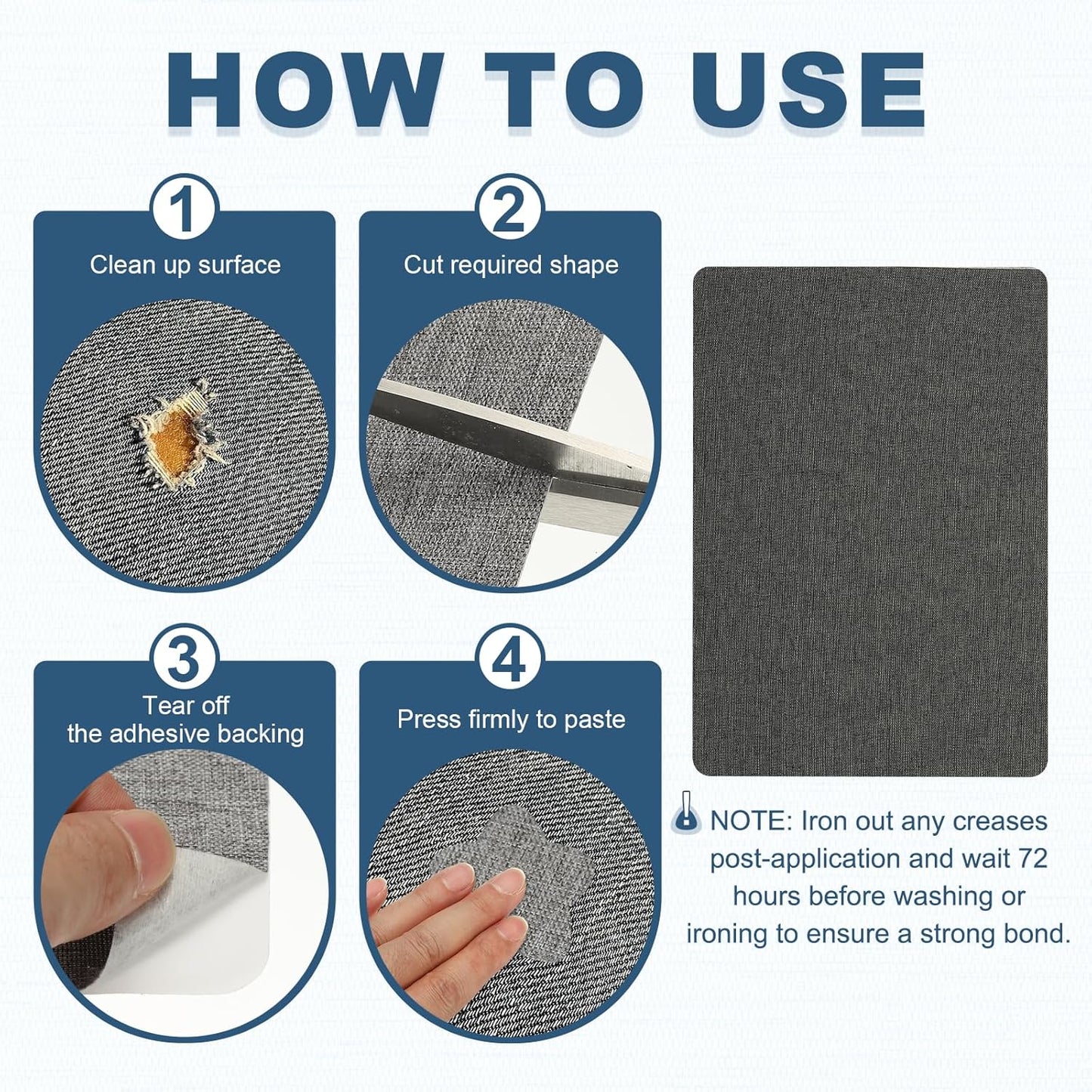 PATIKIL 8x11 Inch Linen Repair Patches, 2Pcs Self-Adhesive Fabric Patch for Sofas Tote Bags Furniture Car Seats Clothes Tents, Gray