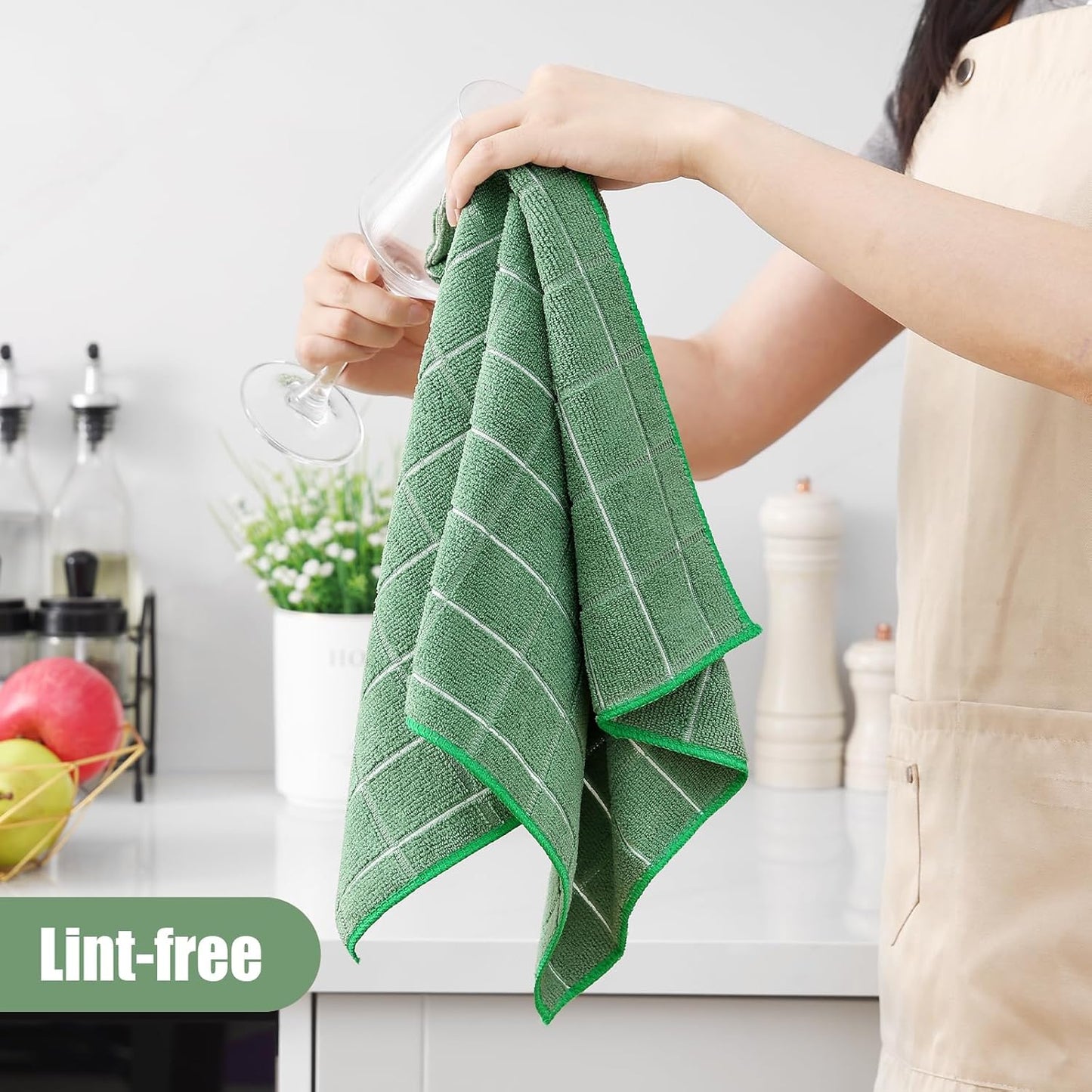 Homaxy Microfiber Kitchen Towels and Dishcloths Set, 12 Pack Soft and Absorbent Dish Hand Towels Bulk, 28 x 16 Inch & 12 x 12 Inch Quick Drying Rags for Washing Dishes, Grass Green