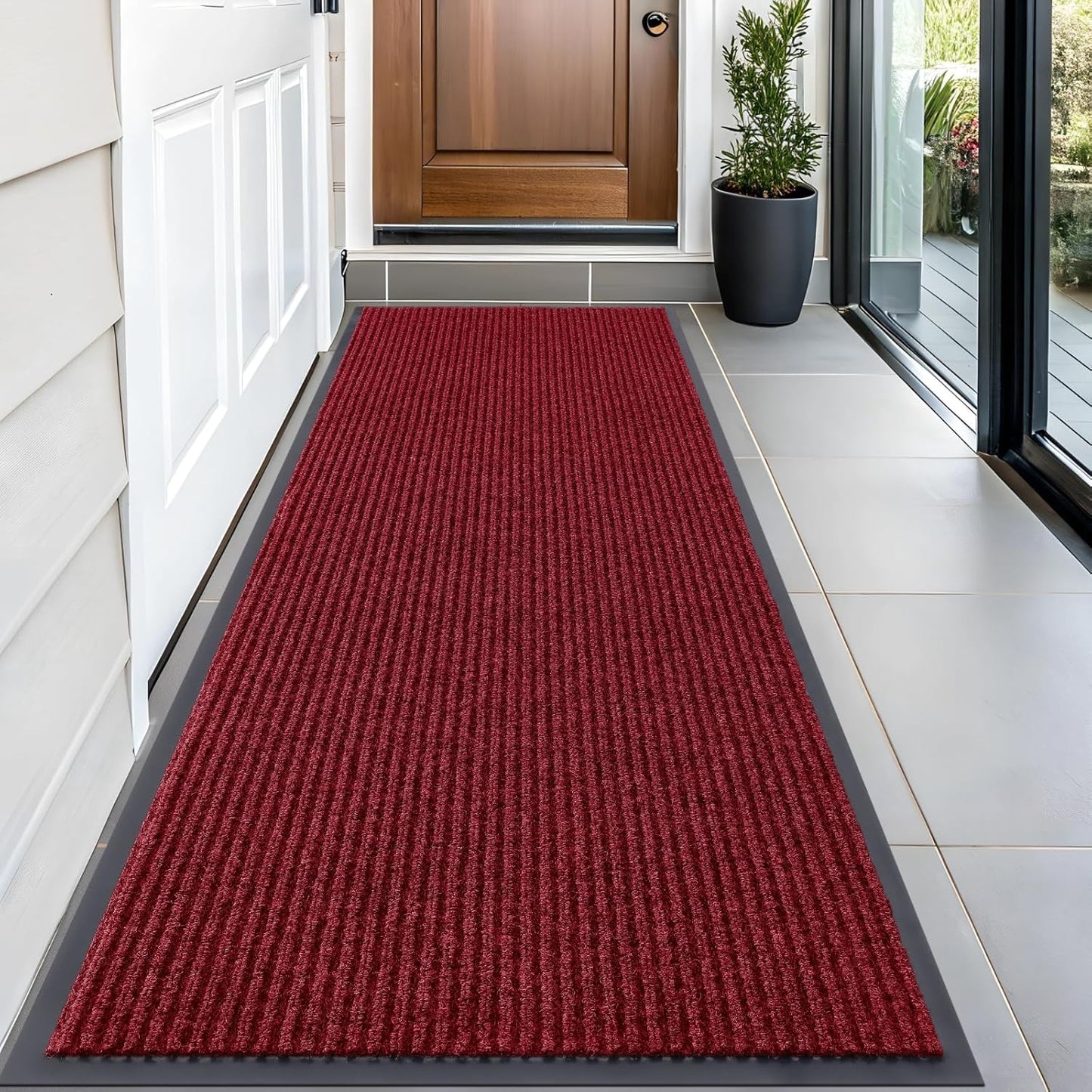 OLANLY Front Door Mat Indoor Outdoor Entrance, Waterproof Heavy Duty Doormat, Fade Resistant, Low Profile, Easy Clean Patio Porch Welcome Floor Mats for Entry, 59x24, Wine Red