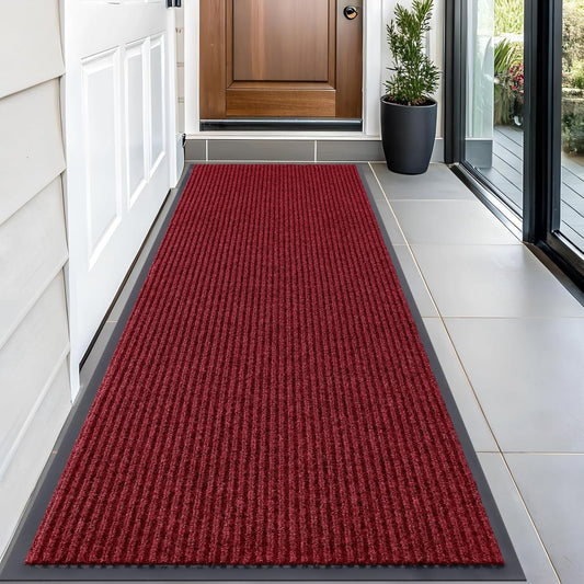 OLANLY Front Door Mat Indoor Outdoor Entrance, Waterproof Heavy Duty Doormat, Fade Resistant, Low Profile, Easy Clean Patio Porch Welcome Floor Mats for Entry, 59x24, Wine Red