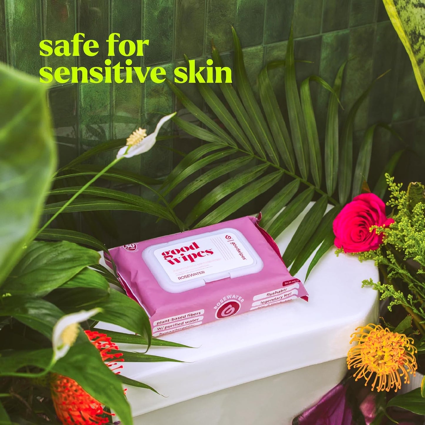 goodwipes Flushable Butt Wipes - Vitamin E & Aloe - Sewer & Septic Safe - Extra Large Adult Wet Wipes For Women & Men - Bathroom Essentials - Rosewater, 318 Count (6 Packs + 1 Travel)