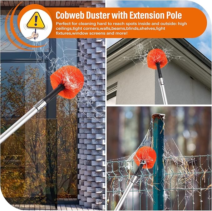 26 FT Cobweb Duster with Extension Pole,Spider Web Brush with Pole Extend 5-20FT,Spiderweb Cleaner with 4-Stage Telescopic Aluminum Pole,Spider Brush Cobweb for Outdoor & Indoor Cleaning