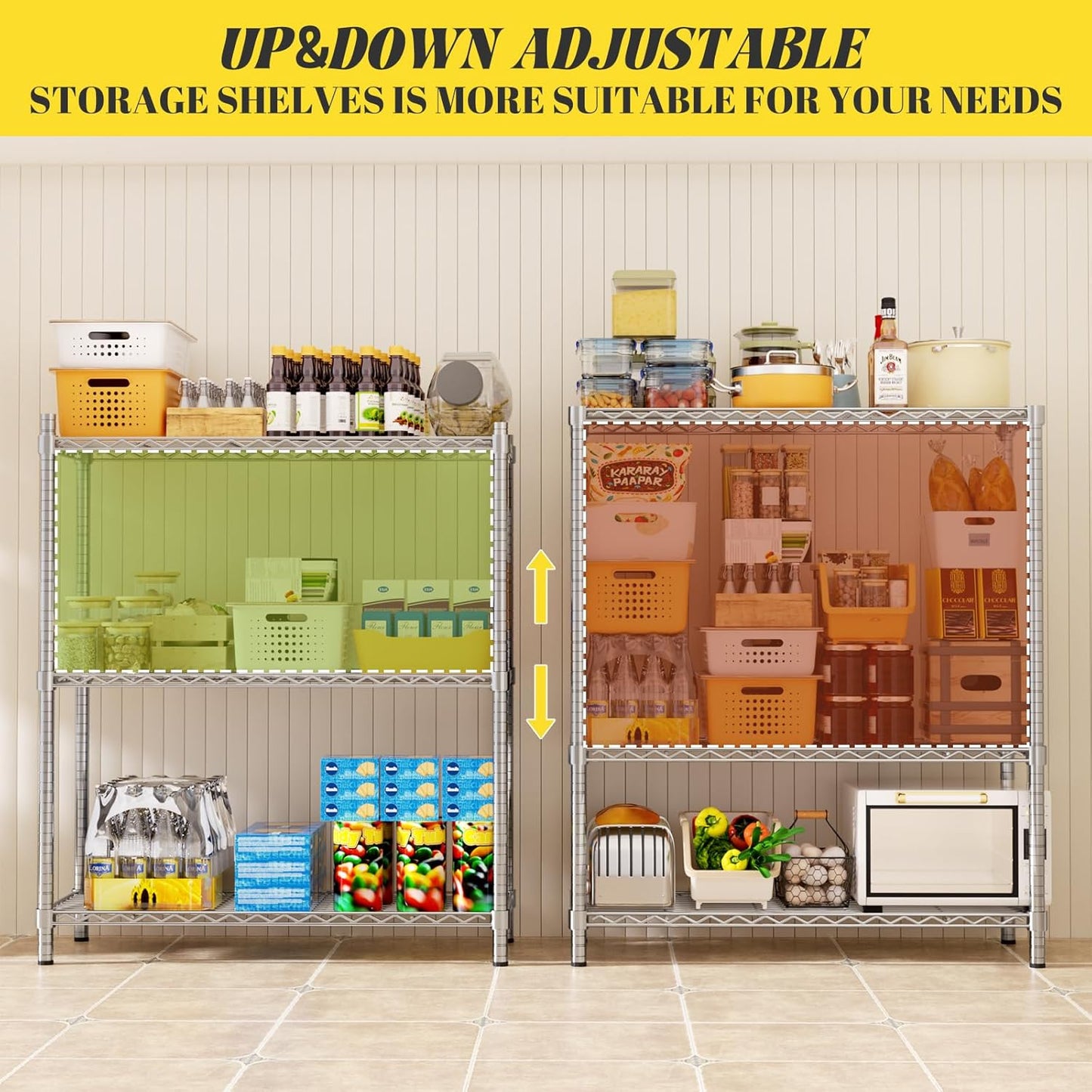 Storage Shelves, 36" L x 14" W x 36" H Heavy Duty Garage Wire Shelving Unit Loads 1050LBS, 3-Tier Adjustable Metal Industrial Utility Shelf Rack for Kitchen, Laundry Room, Basement