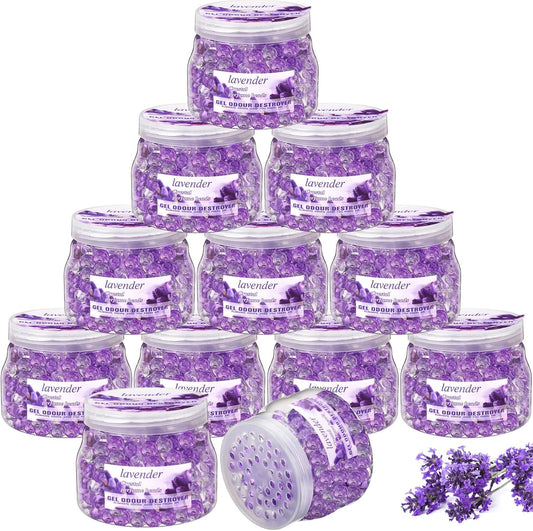 Timgle 12 Pack Odor Eliminator Gel Beads Bulk 10 Ounces Air Freshener Gel Beads Odor Eliminator for Home, Bathrooms, Cars, Boats and Pet Areas(Lavender Scent)