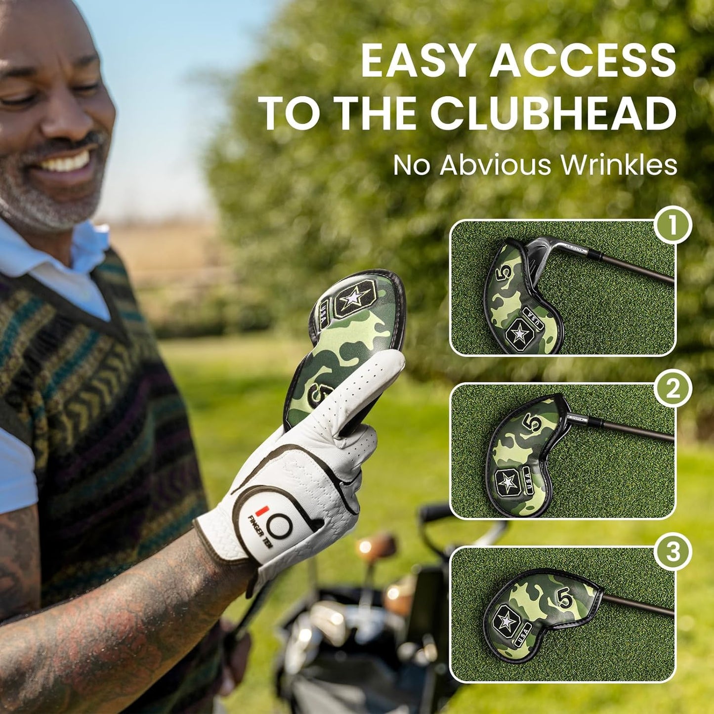 FINGER TEN Premium Synthetic Leather Stylish Iron & Wedge Golf Head Covers Value 12 Piece Set, Embroidered Labels & Fits Most Clubs Gift Set, Travel Protection Accessories