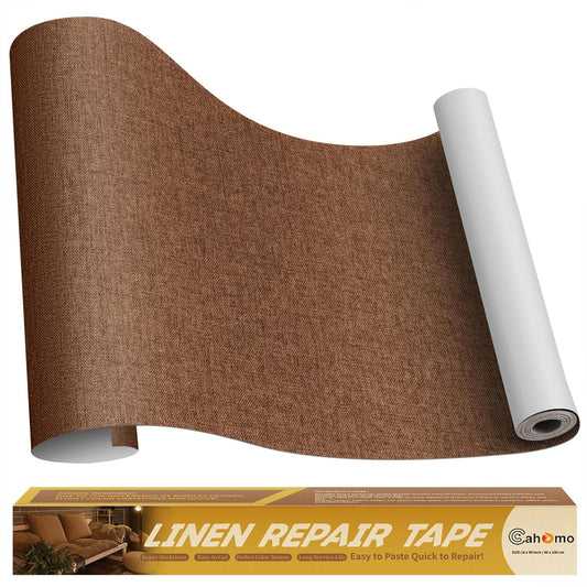 Linen Repair Tape 16x90 inch, Self Adhesive Fabric Patches, Linen Patch Tape Kit, Fabric Repair Tape for Couch Sofas, Headboards, Chairs, Pillows, Curtains, Couches - Brown