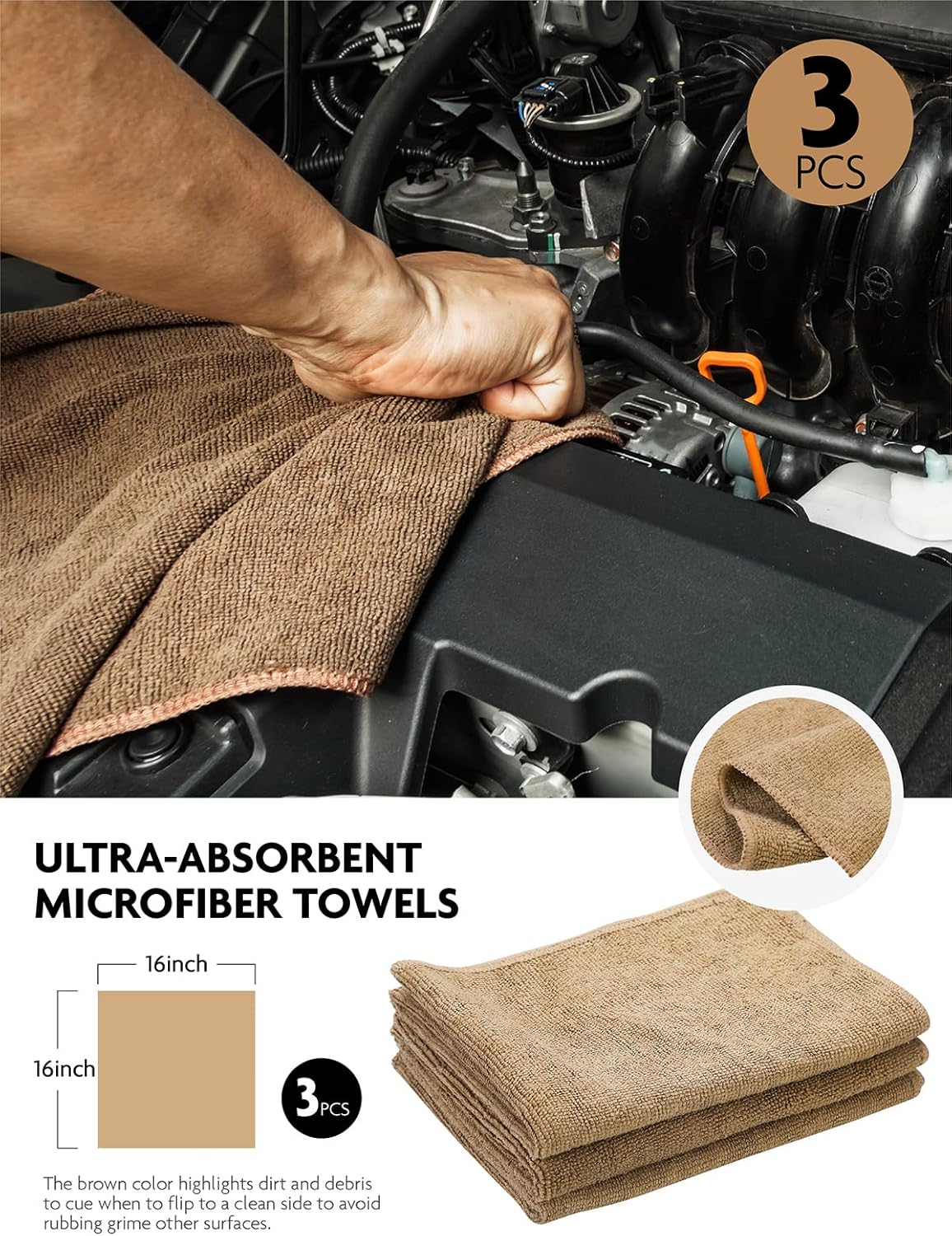 Fantasticlean 9PCS Car Interior Detailing Set, Microfiber Cloth & Applicator, Single-Head Detailing Brushes, Natural Bristles, Scratch-Free & Ultra-Soft for Seats Leather Care or Cleaning