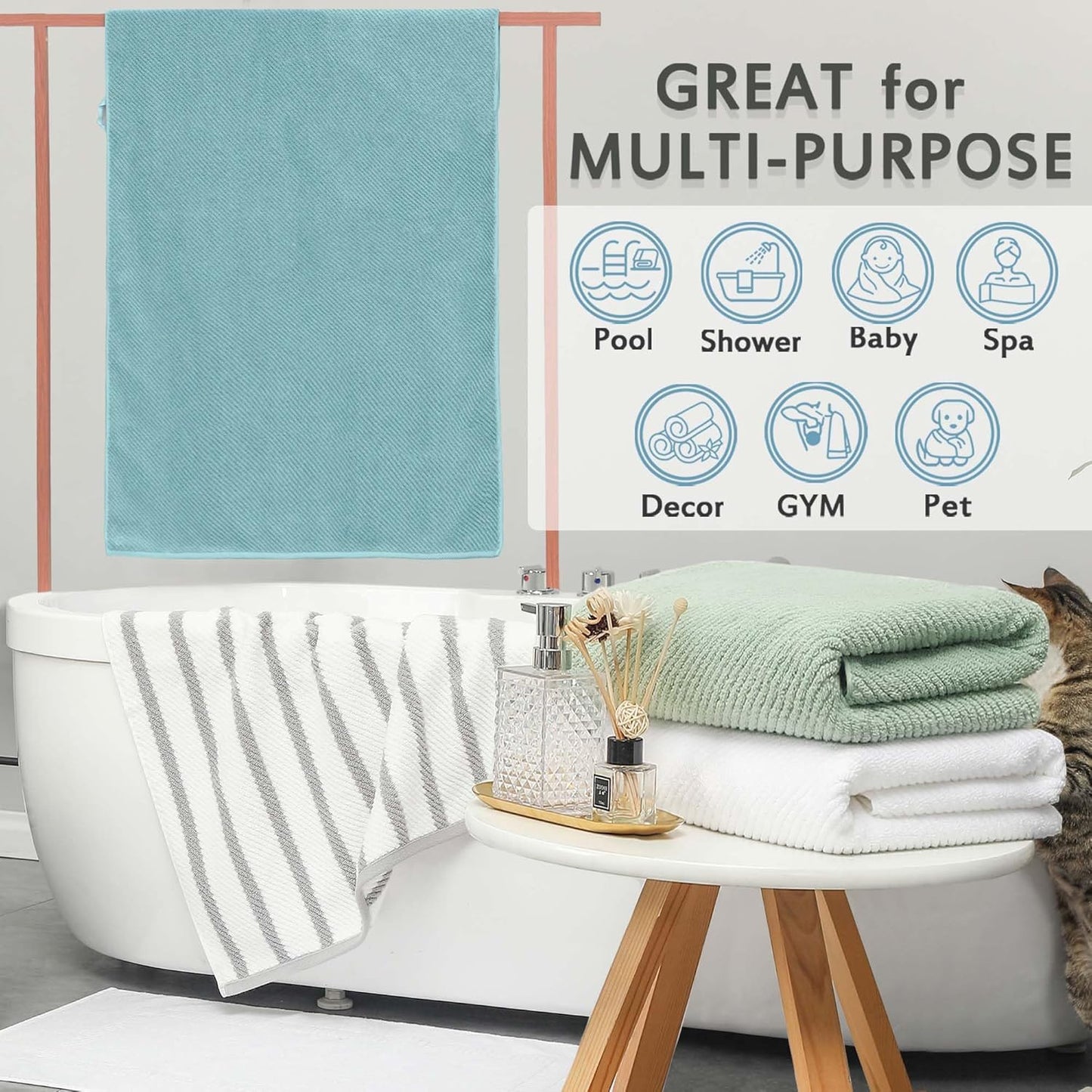 VOOVA & MOVAS Bath Towels, Large 30" x 56" - 100% Cotton | Quick Dry | Light Weight | Thick | Soft | Absorbent, 4PC Luxury Shower Towel Set for Bathroom, Towel Gift Set, Navy Blue