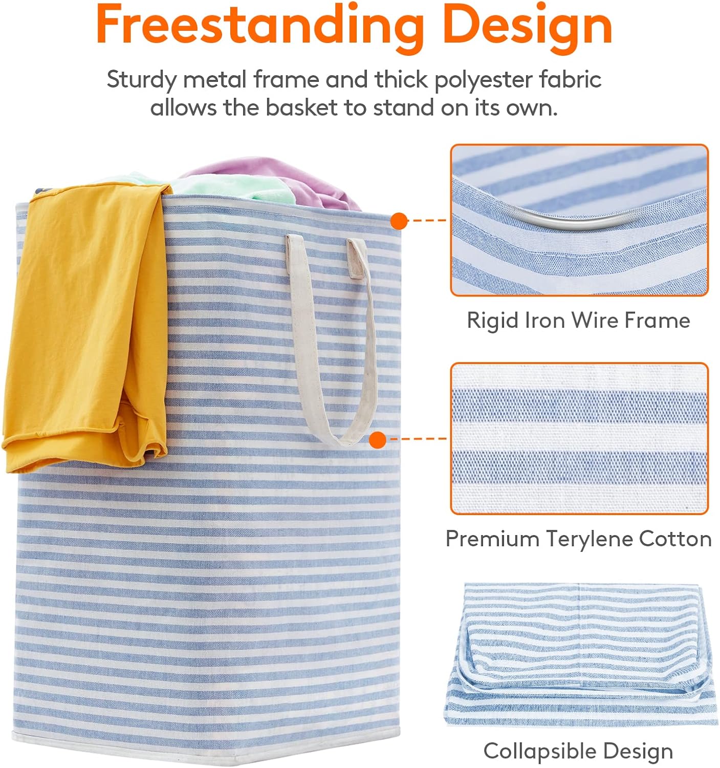 Lifewit Laundry Hamper Large Collapsible Laundry Basket, Freestanding Waterproof Clothes Hamper Storage with Easy Carry Handles for Clothes in Bedroom Bathroom College Dorm for Adults, Blue, 80L