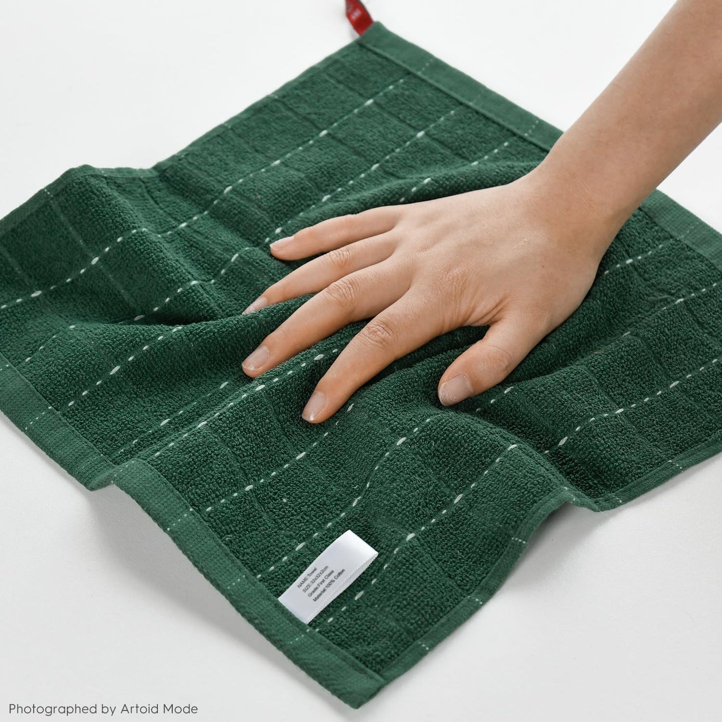 Artoid Mode Checkered Designed Cotton Grey Black Green Terry Kitchen Dish Cloths, 12x12 Inch Soft Absorbent Quick Drying Kitchen Rags Set of 6